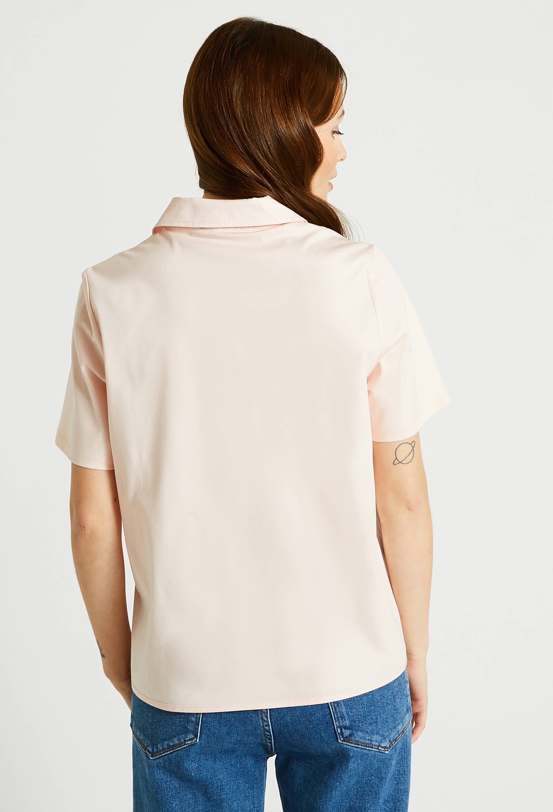 Polo manches courtes en coton bi-matière, Rose clair, large image number 1