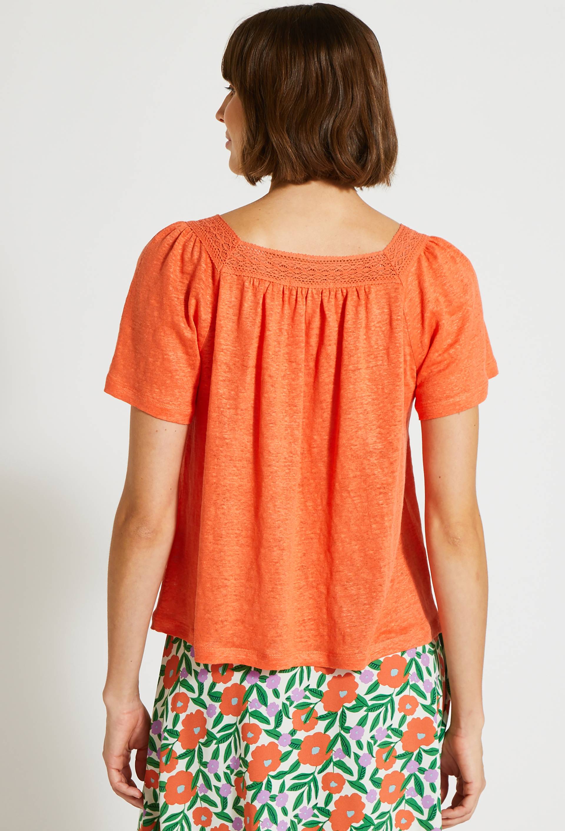T-SHIRT EN LIN AVEC DENTELLE, Orange clair, large image number 1