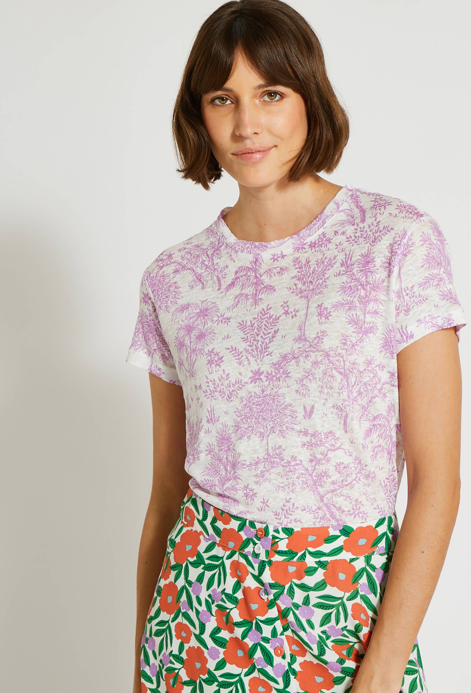 Tee shirt en lin imprim&eacute;, Violet clair, large image number 0