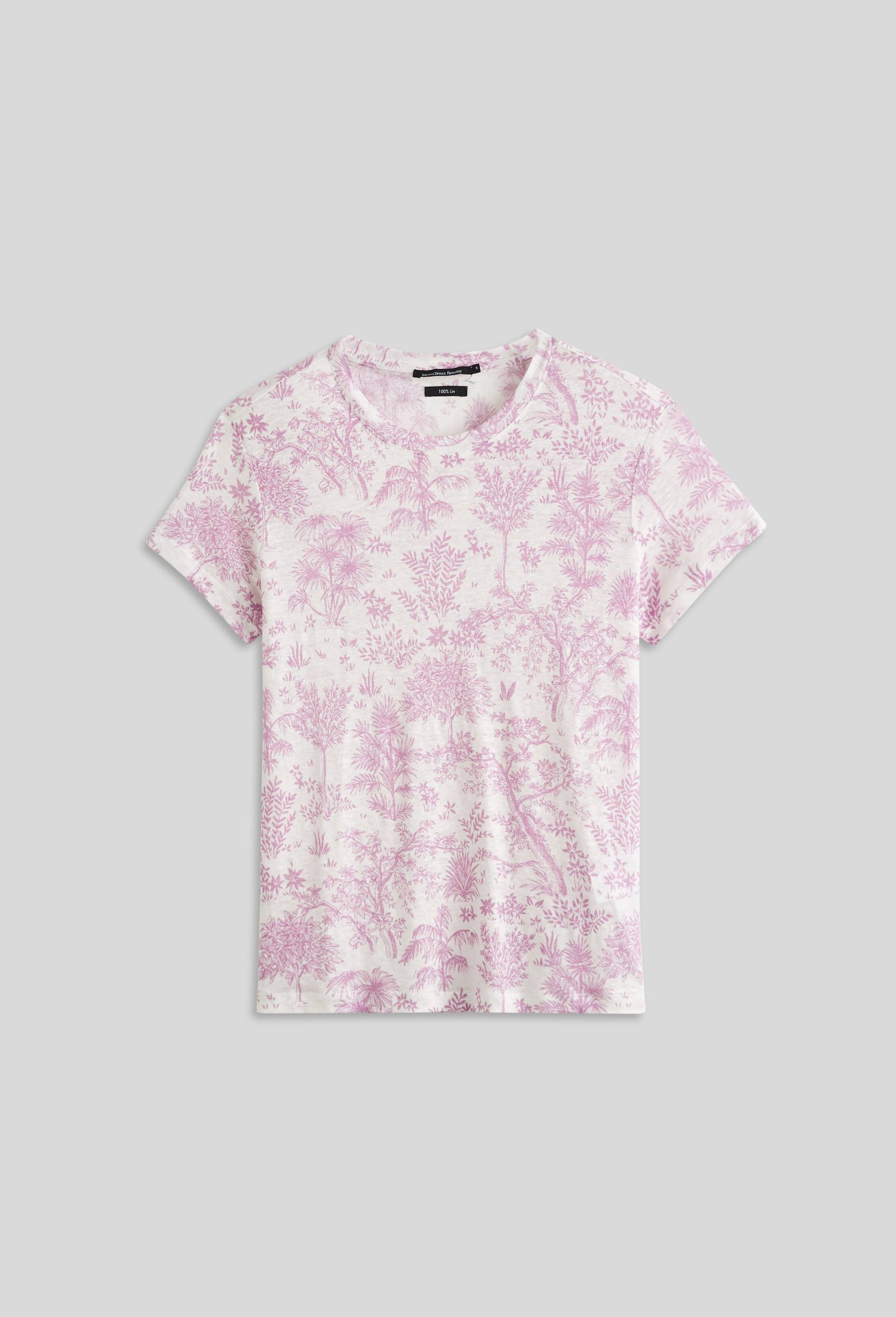Tee shirt en lin imprim&eacute;, Violet clair, large image number 2.0
