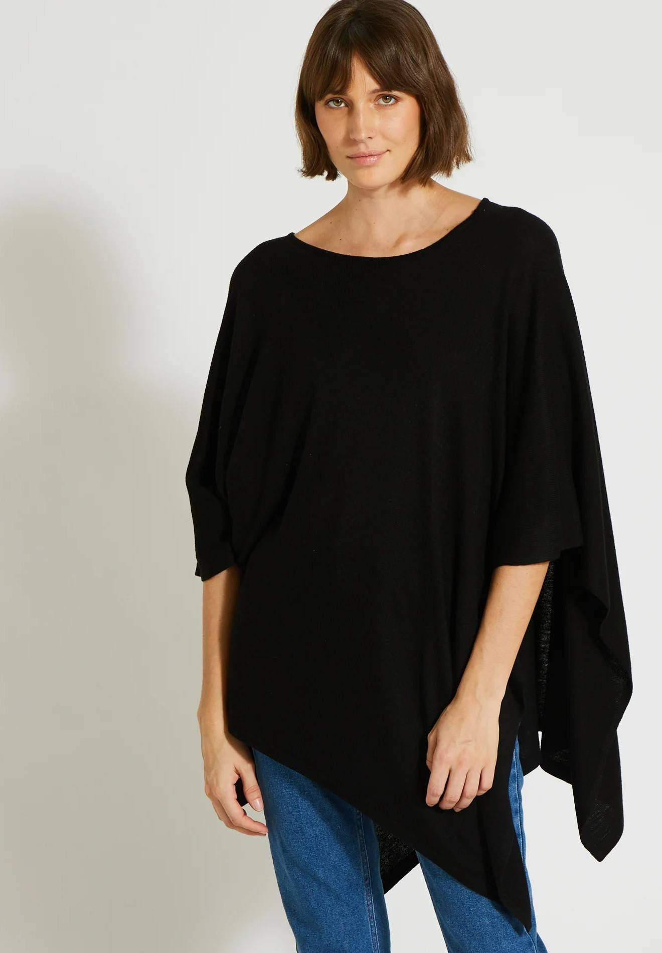 Poncho contenant de la laine, Noir, large image number 4