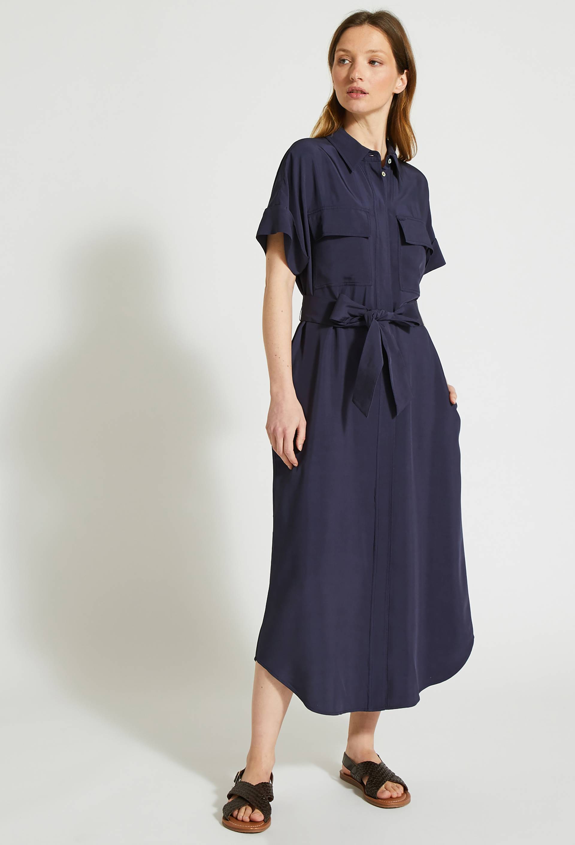 Robe chemise cintrée, certifié Oeko-Tex, Bleu foncé, large image number 0