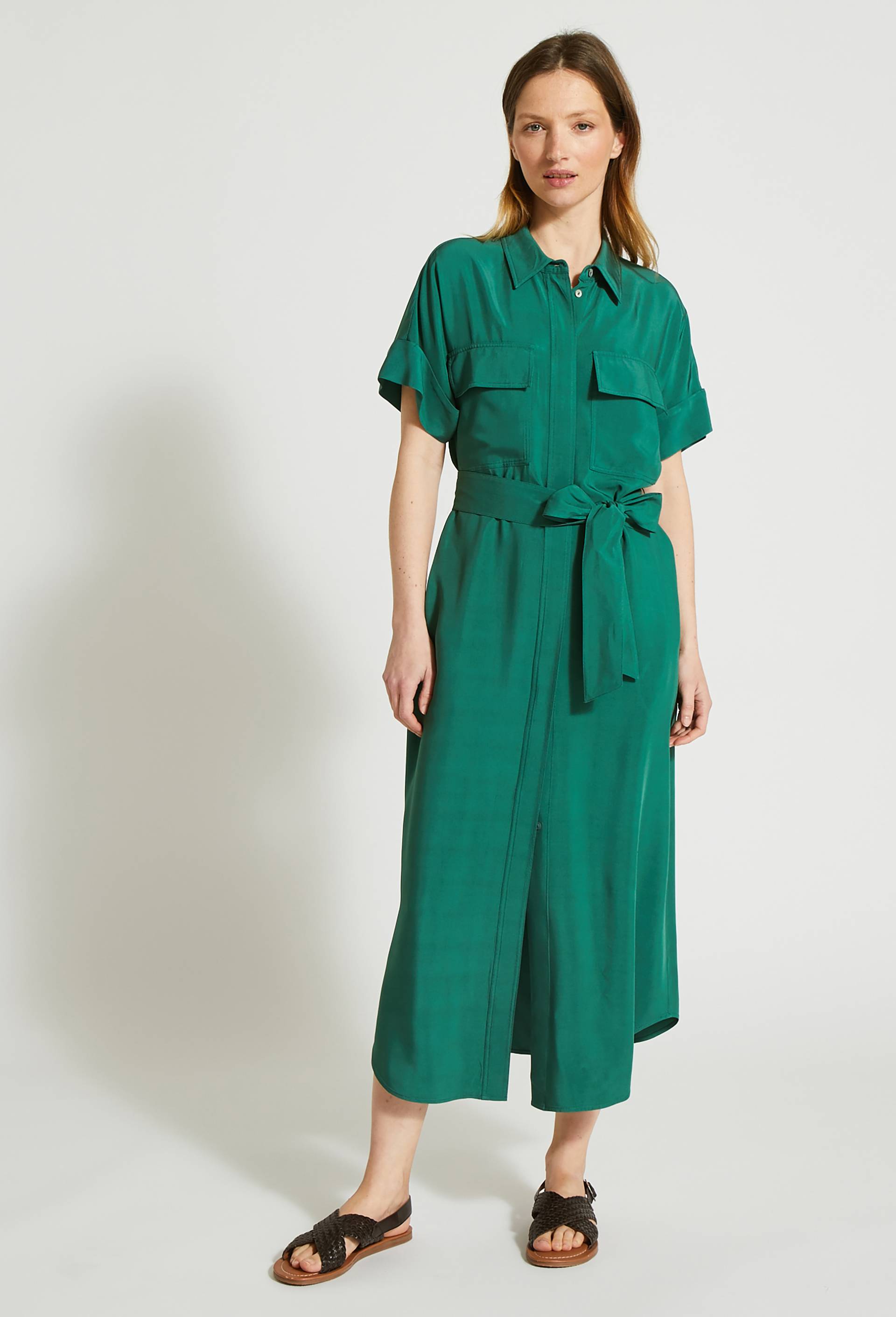 Robe chemise cintrée, certifié Oeko-Tex, Vert, large image number 0.0