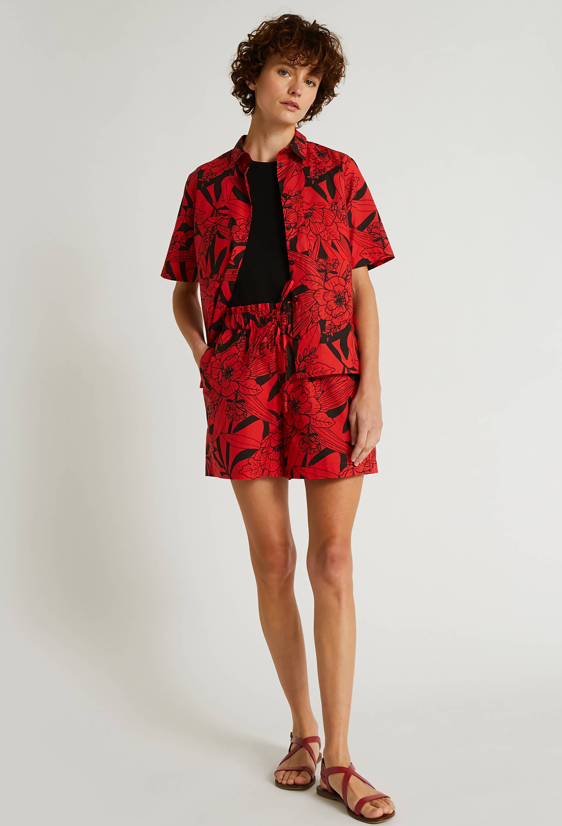 Short en coton imprim&eacute;e, Rouge, large image number 0