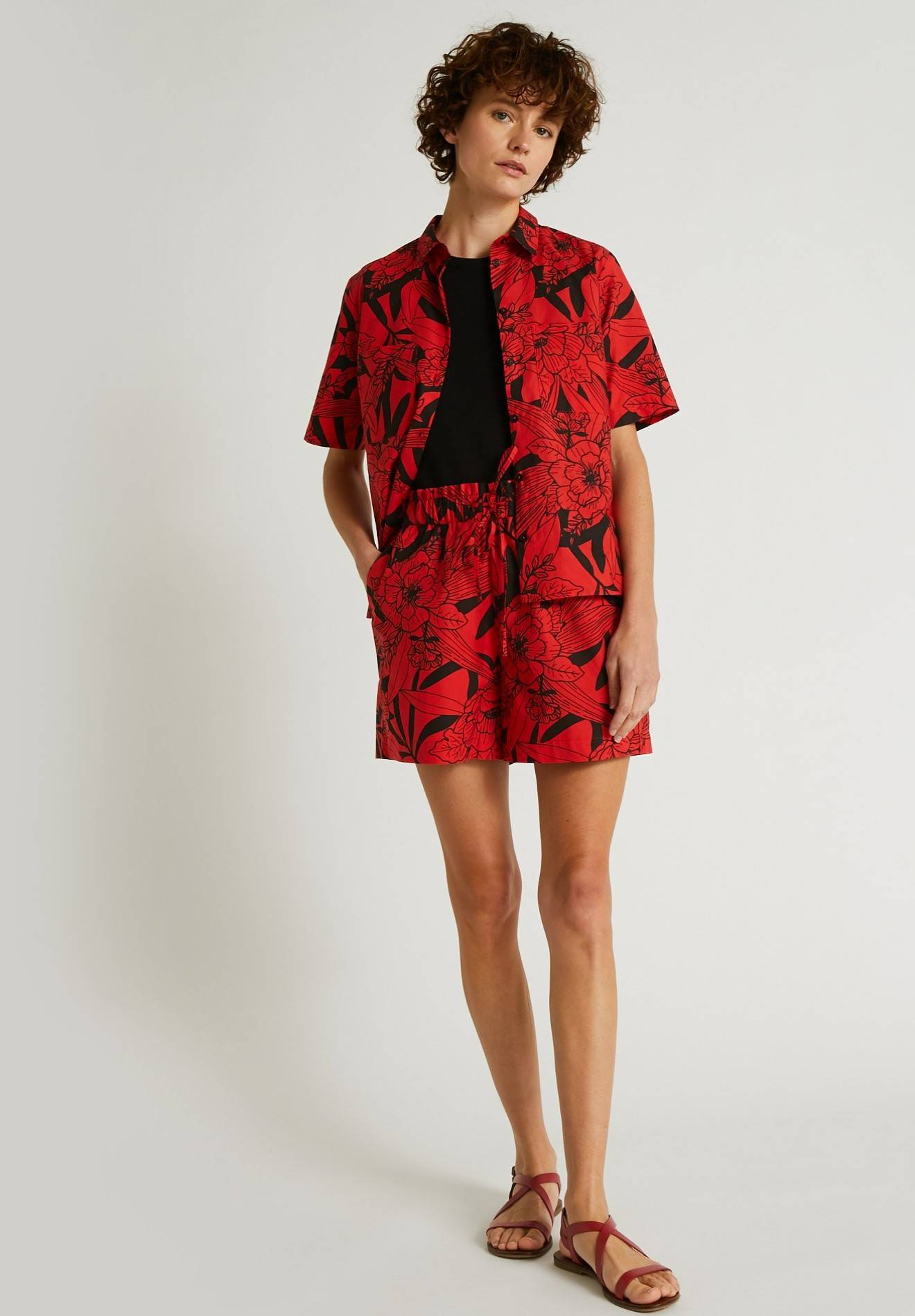 Short en coton imprim&eacute;e, Rouge, large image number 3