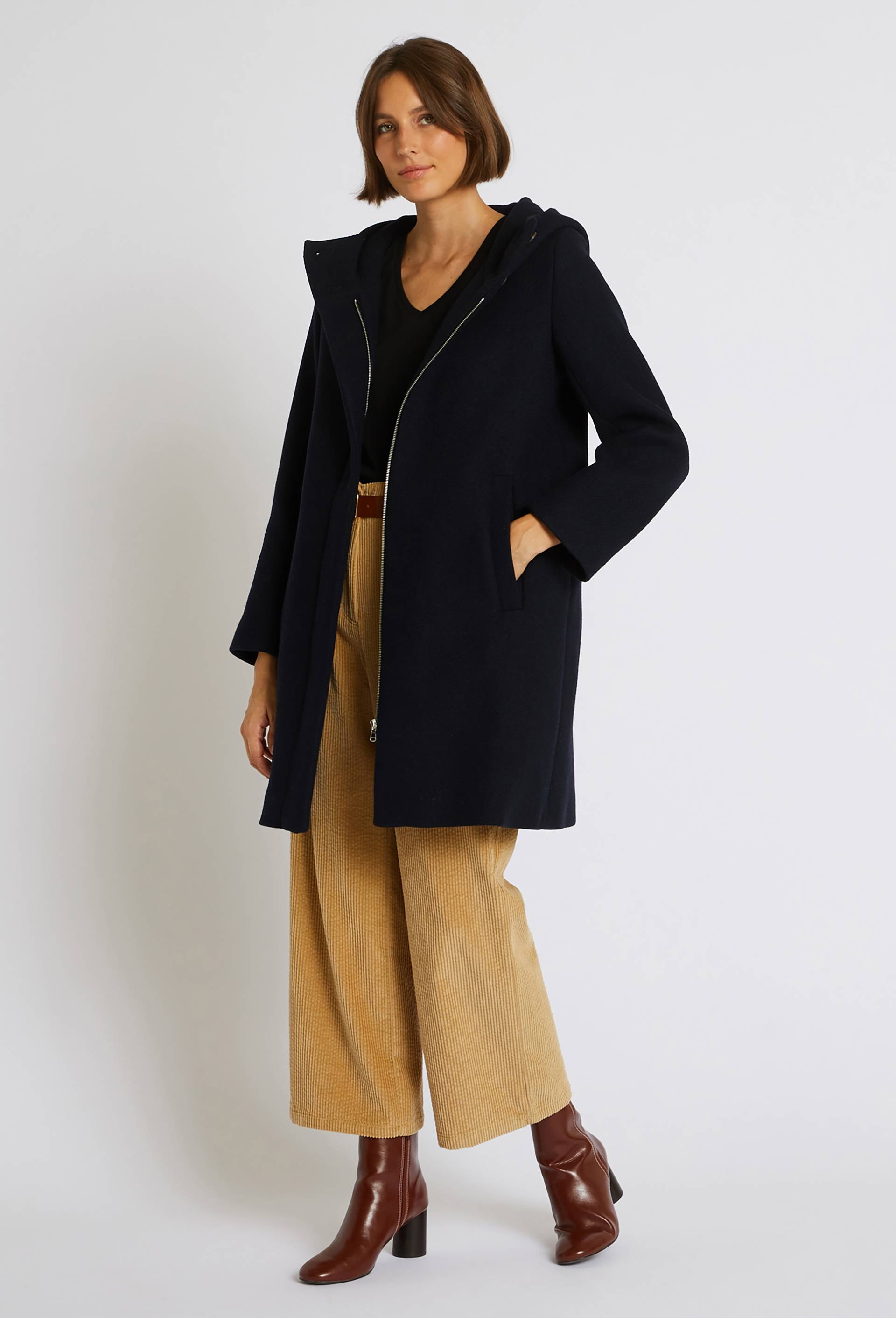 Manteau mi-long à capuche, Bleu foncé, large image number 0.0