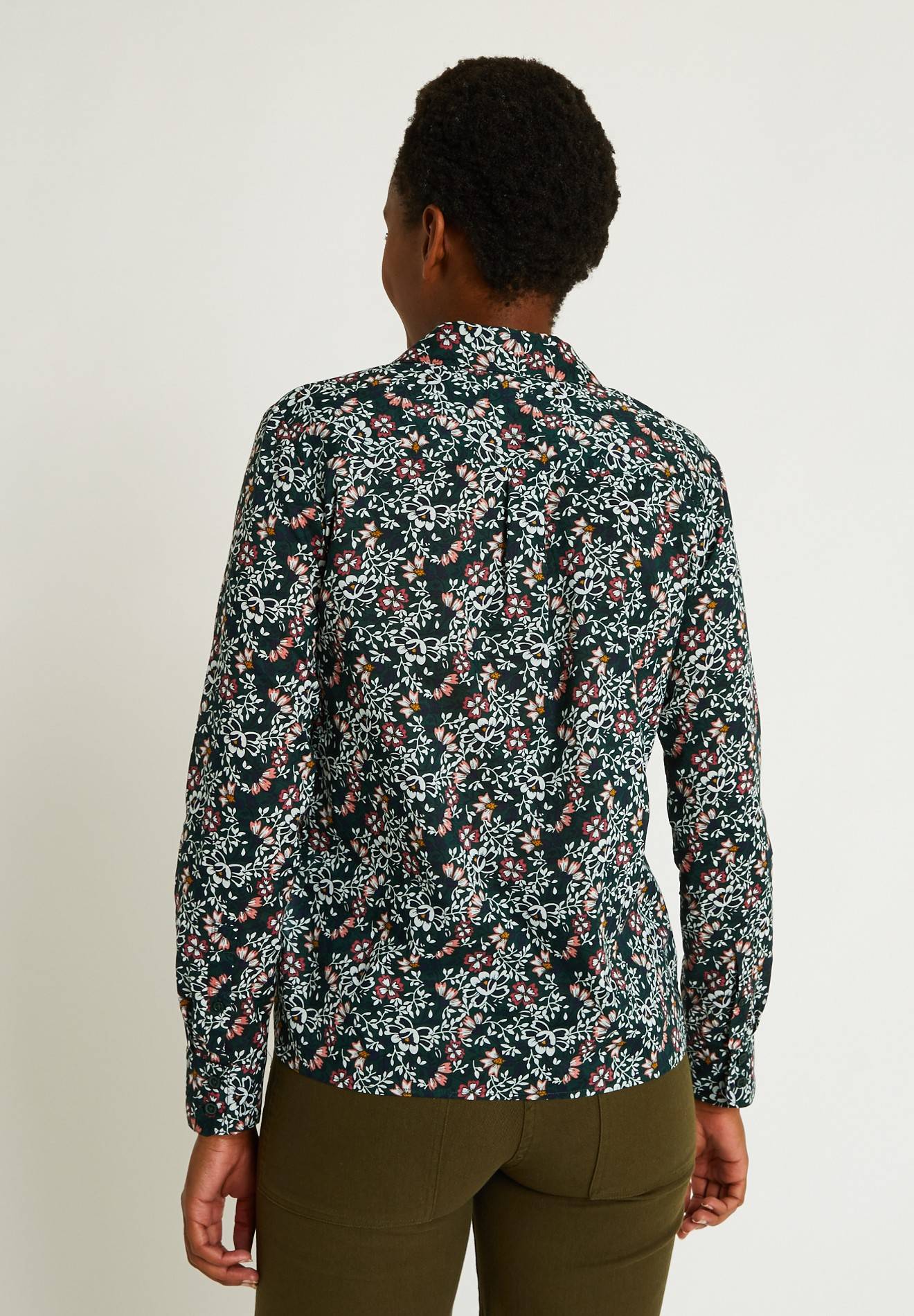 Chemise en manches longues en coton bio, imprimée, Vert foncé, large image number 4