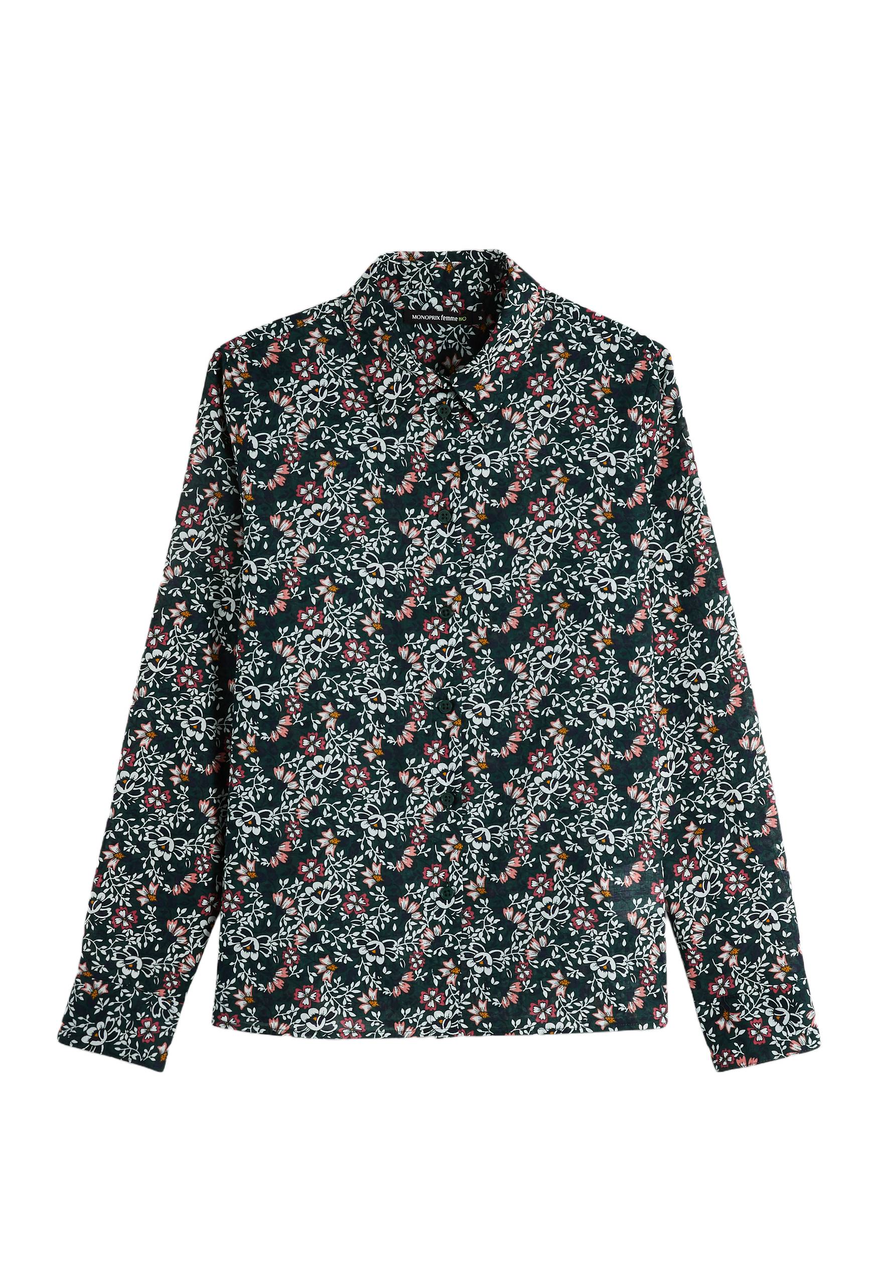 Chemise en manches longues en coton bio, imprimée, Vert foncé, large image number 5.0