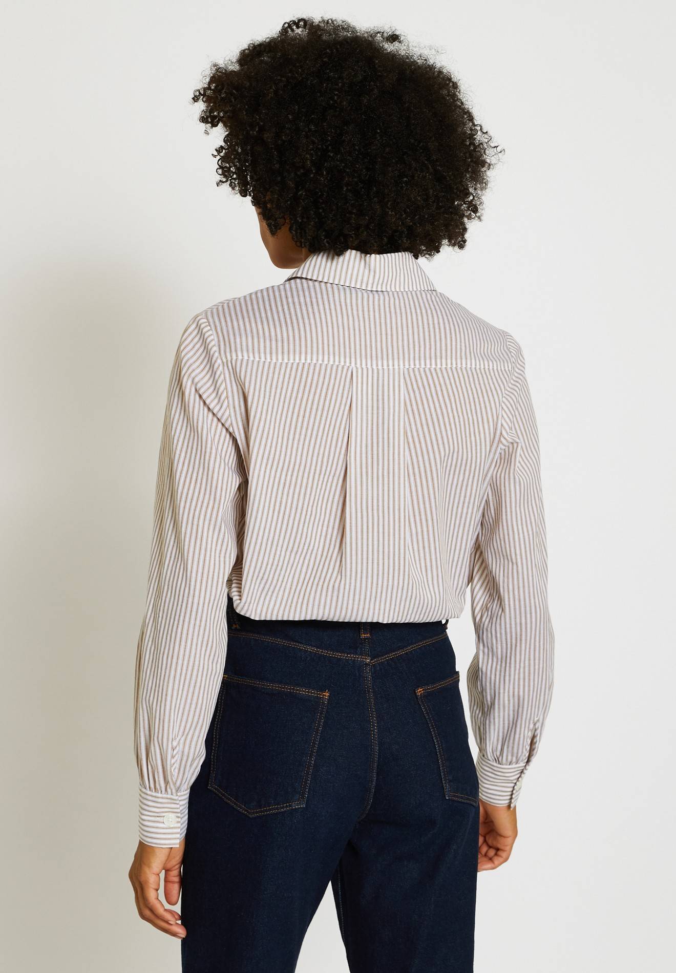 Blouse manches longues à rayures en coton, Brun, large image number 4