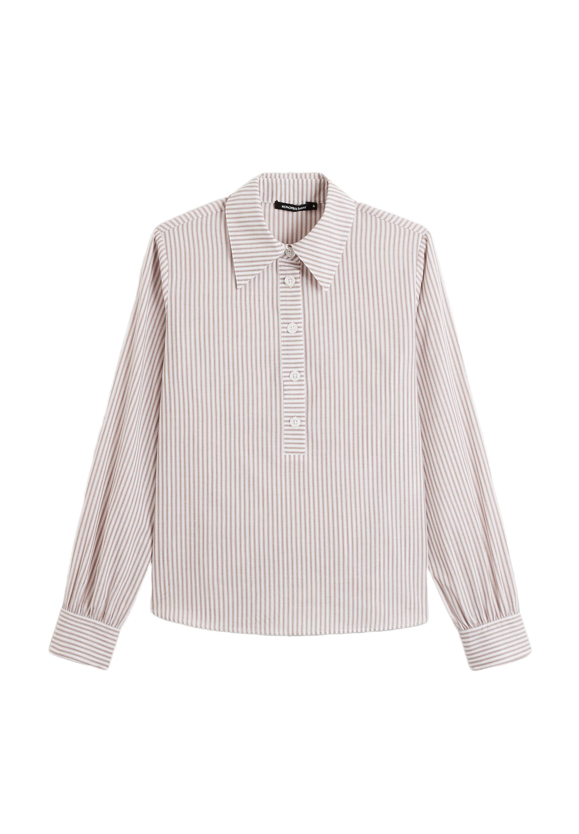 Blouse manches longues à rayures en coton, Brun, large image number 5