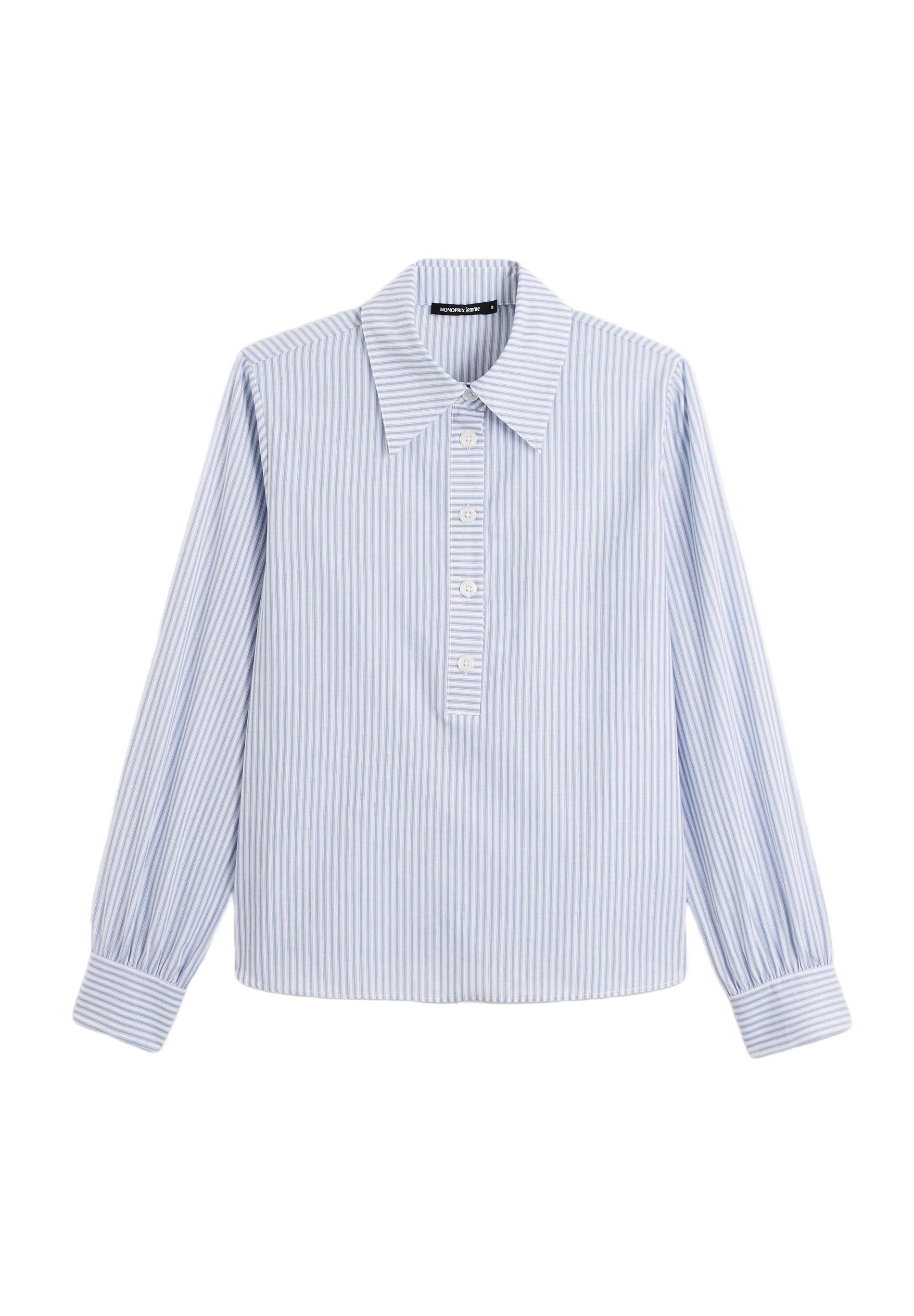 Blouse manches longues à rayures en coton, Bleu, large image number 5.0