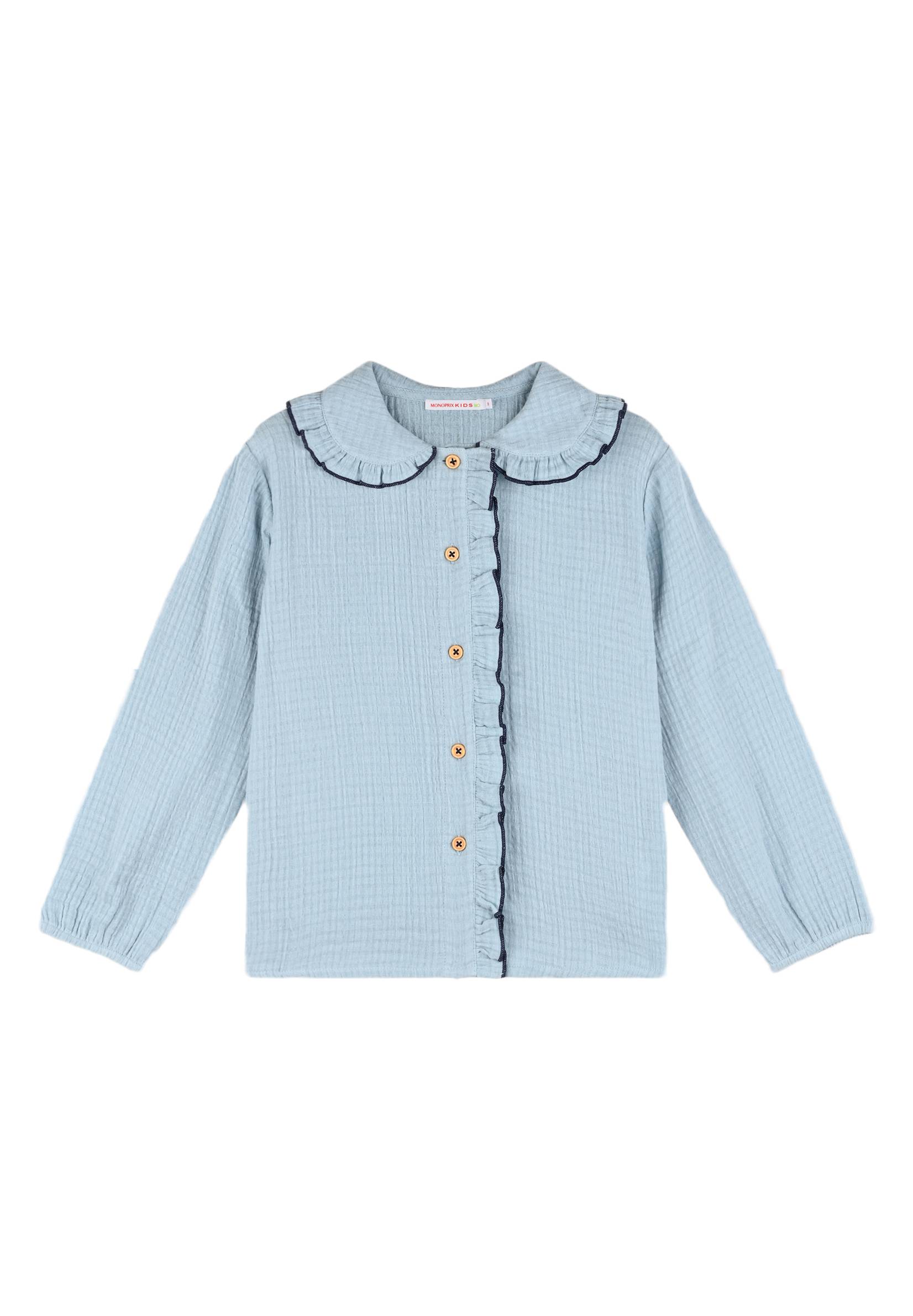 Chemise col large en gaze de coton, Bleu clair, large image number 3