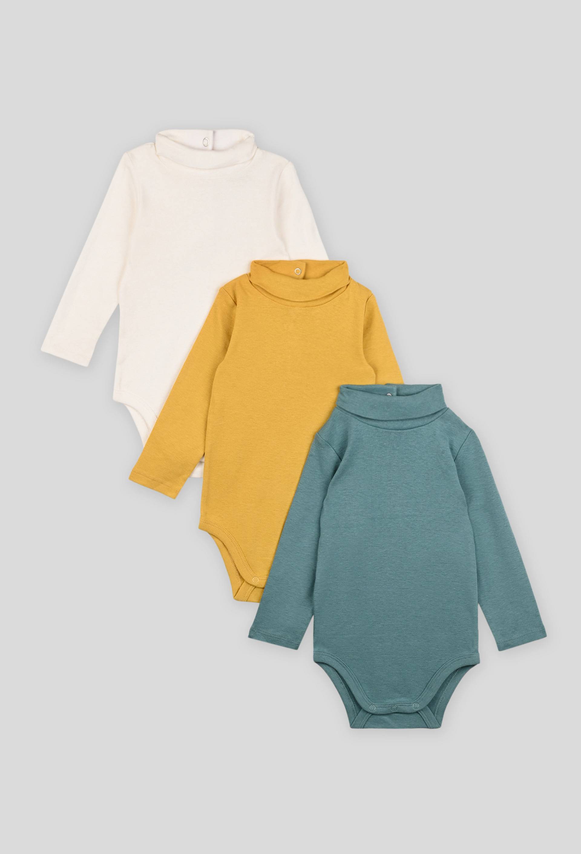 Lot de 3 bodies à col roulé unis en coton BIO, Jaune, swatch image