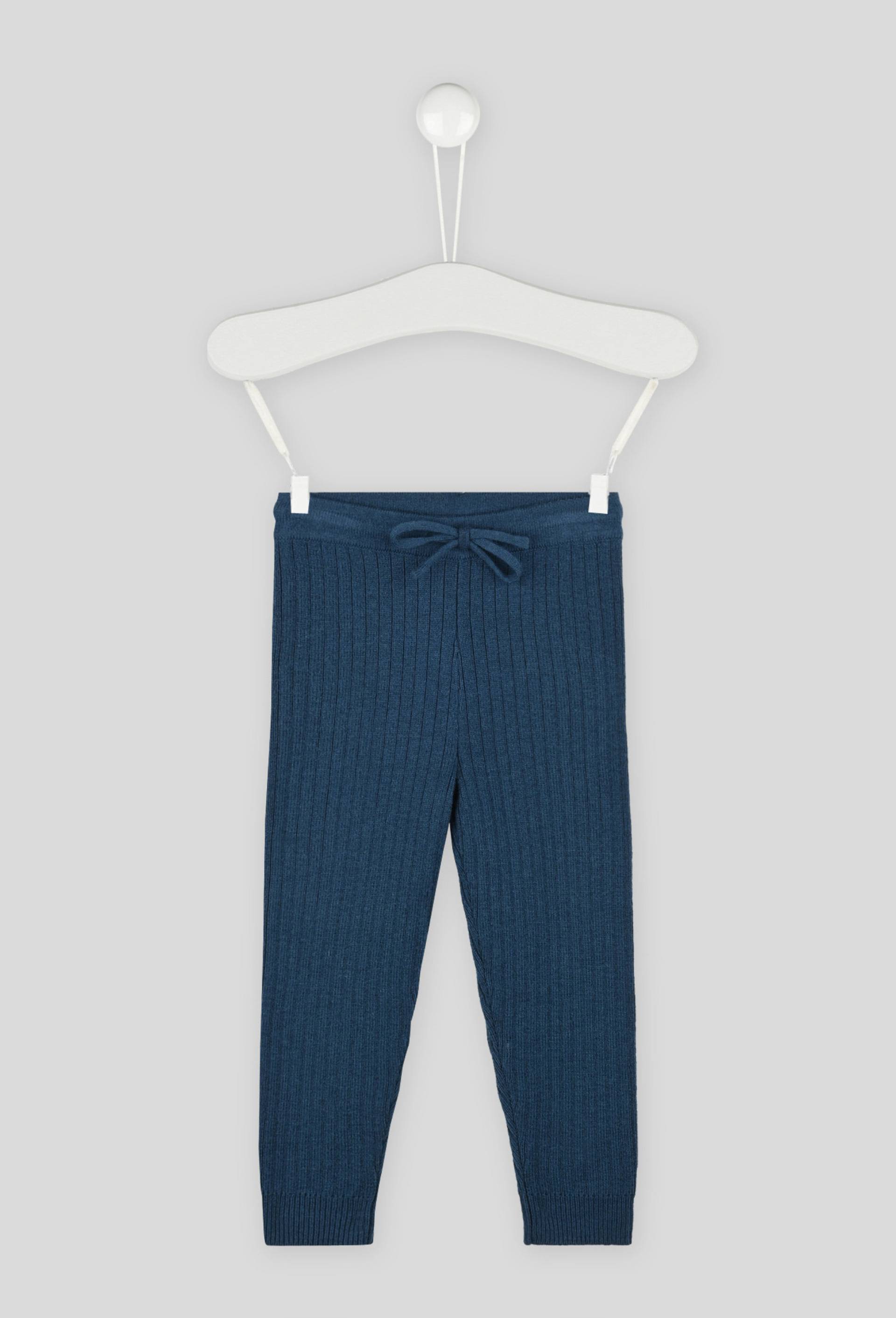 Legging côtelé uni en tricot, Bleu foncé, large image number 0