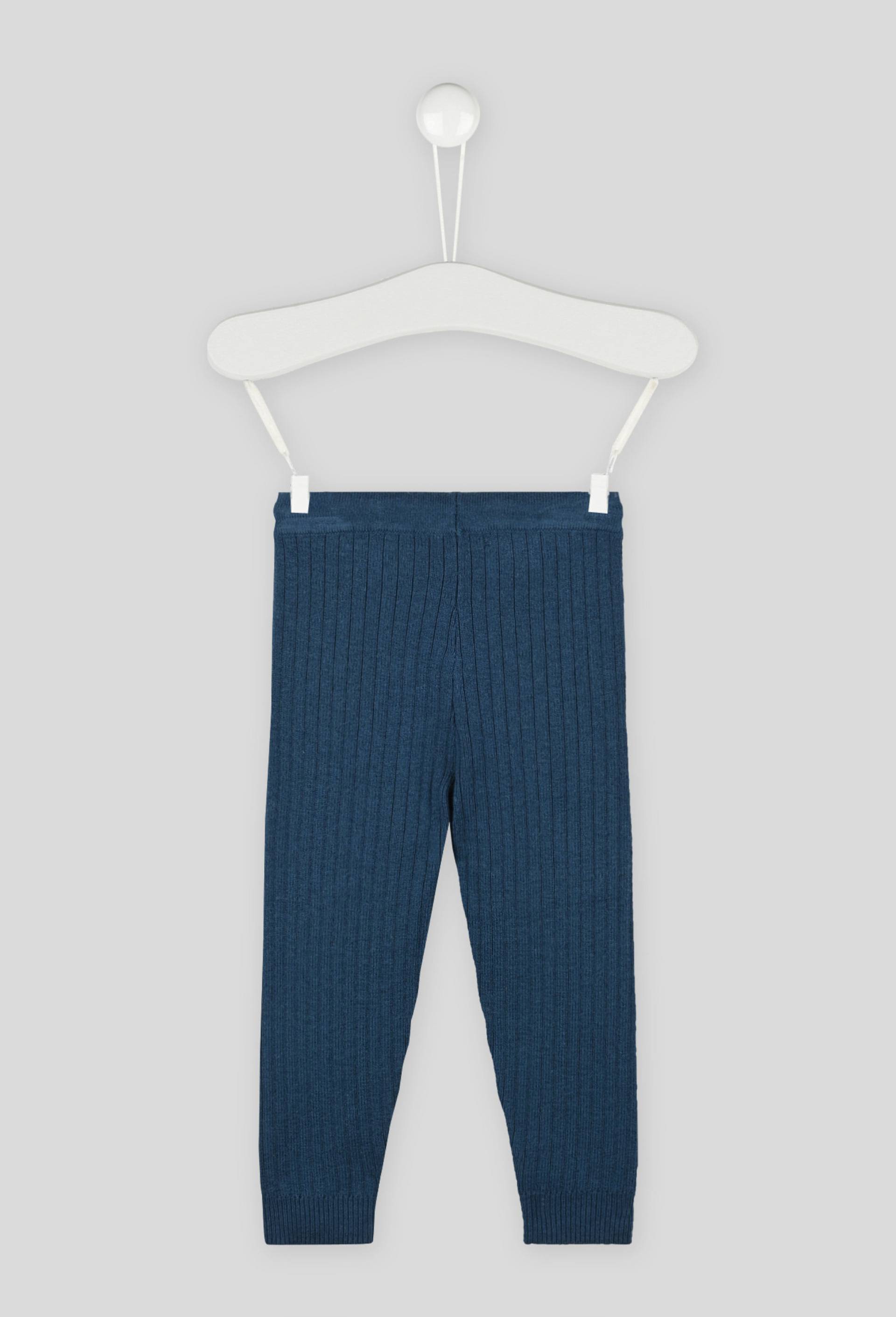 Legging côtelé uni en tricot, Bleu foncé, large image number 1