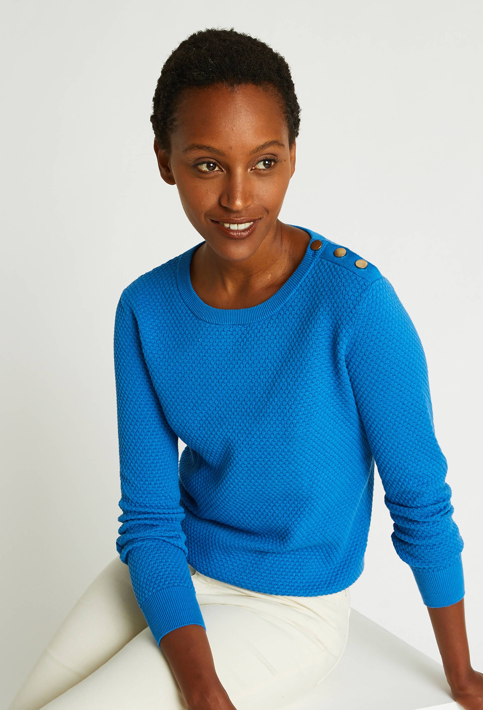 Pull uni en coton Oekotex, BLEU, large image number 0