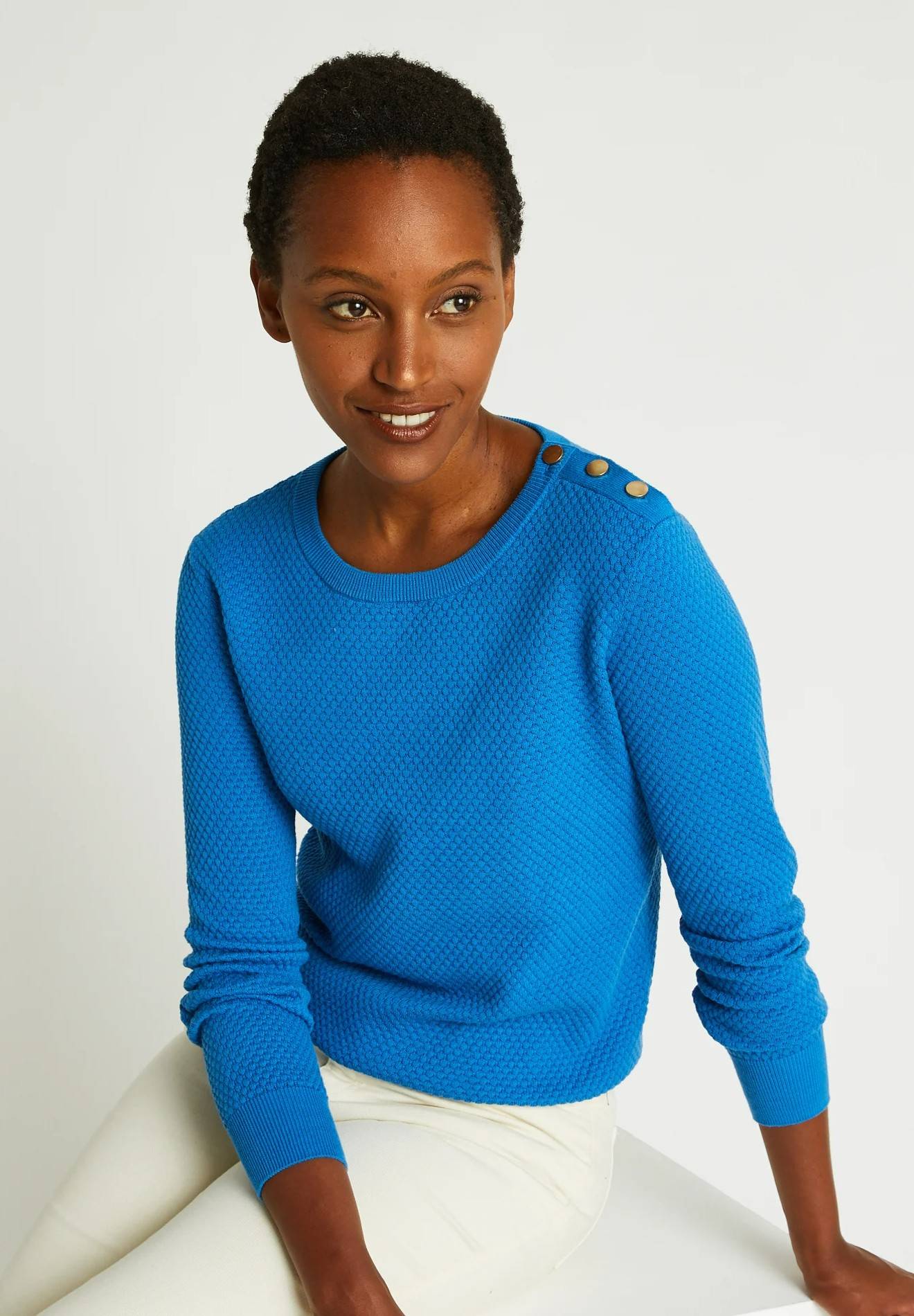 Pull uni en coton Oekotex, BLEU, large image number 3