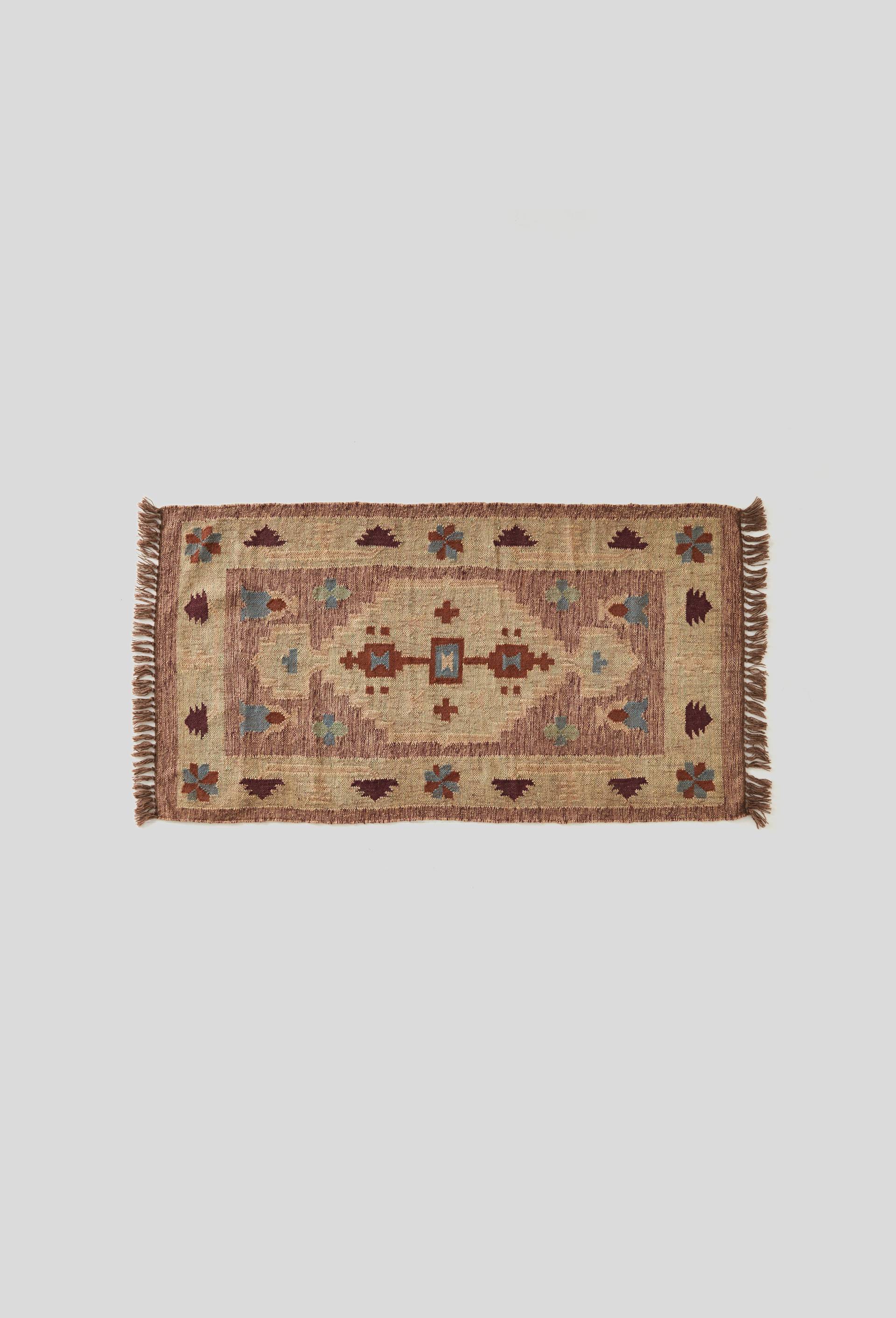 Tapis rectangulaire rougé foncé, motif géométrique, 90x160cm, 80% jute et 20% laine, Rouge foncé, large image number 0