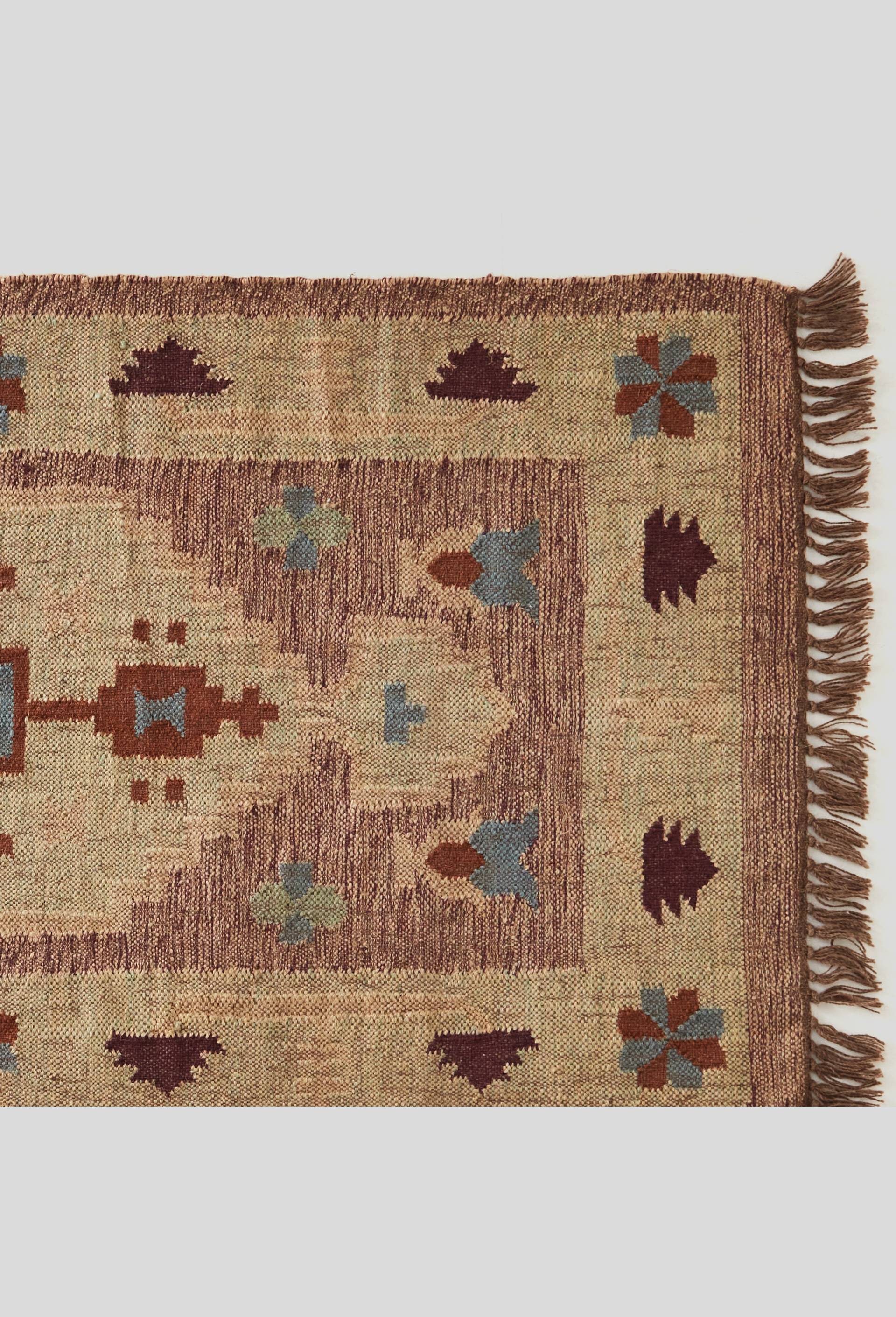 Tapis rectangulaire rougé foncé, motif géométrique, 90x160cm, 80% jute et 20% laine, Rouge foncé, large image number 1.0