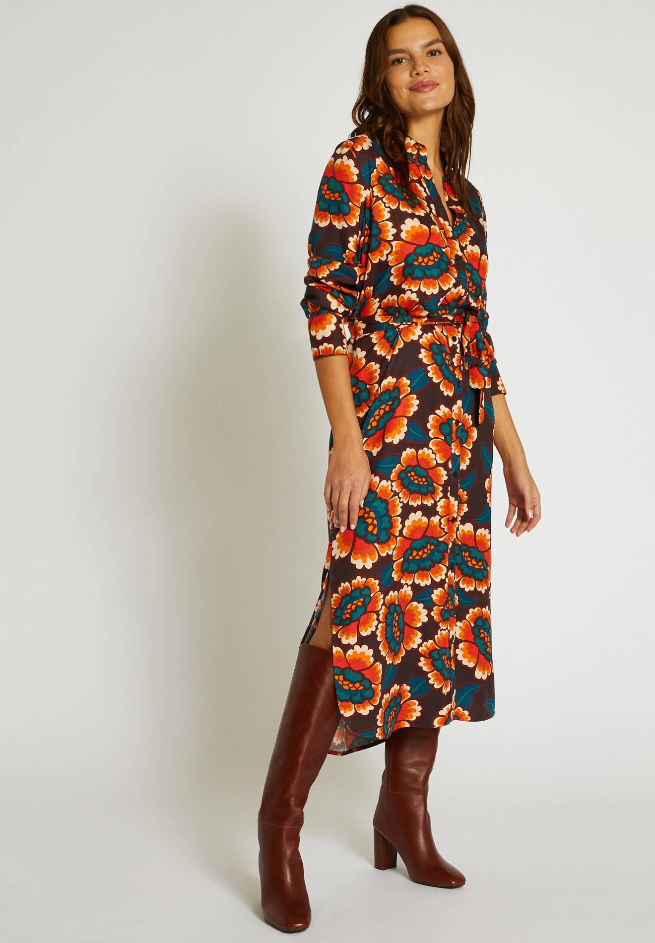 Robe chemise midi imprimée, Brun, large image number 3.0