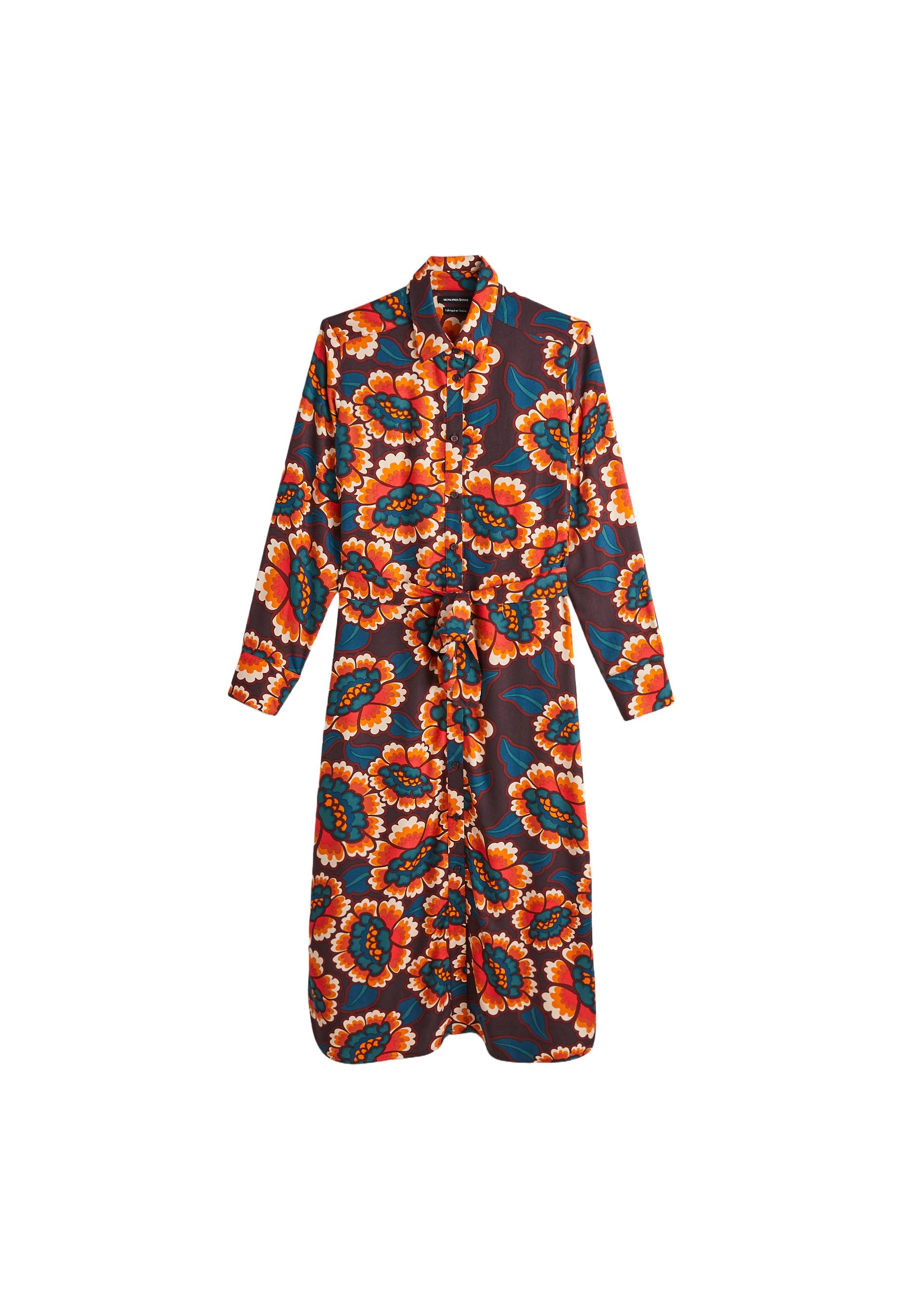 Robe chemise midi imprimée, Brun, large image number 5