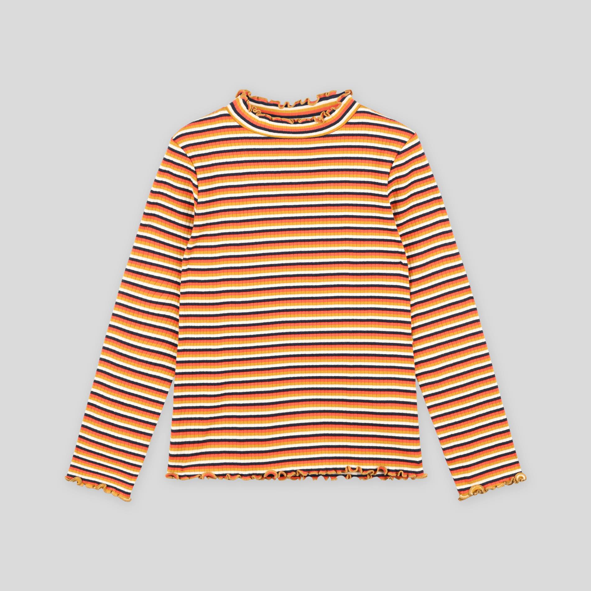 T-shirt côtelé rayé manches longues, Orange, large image number 0