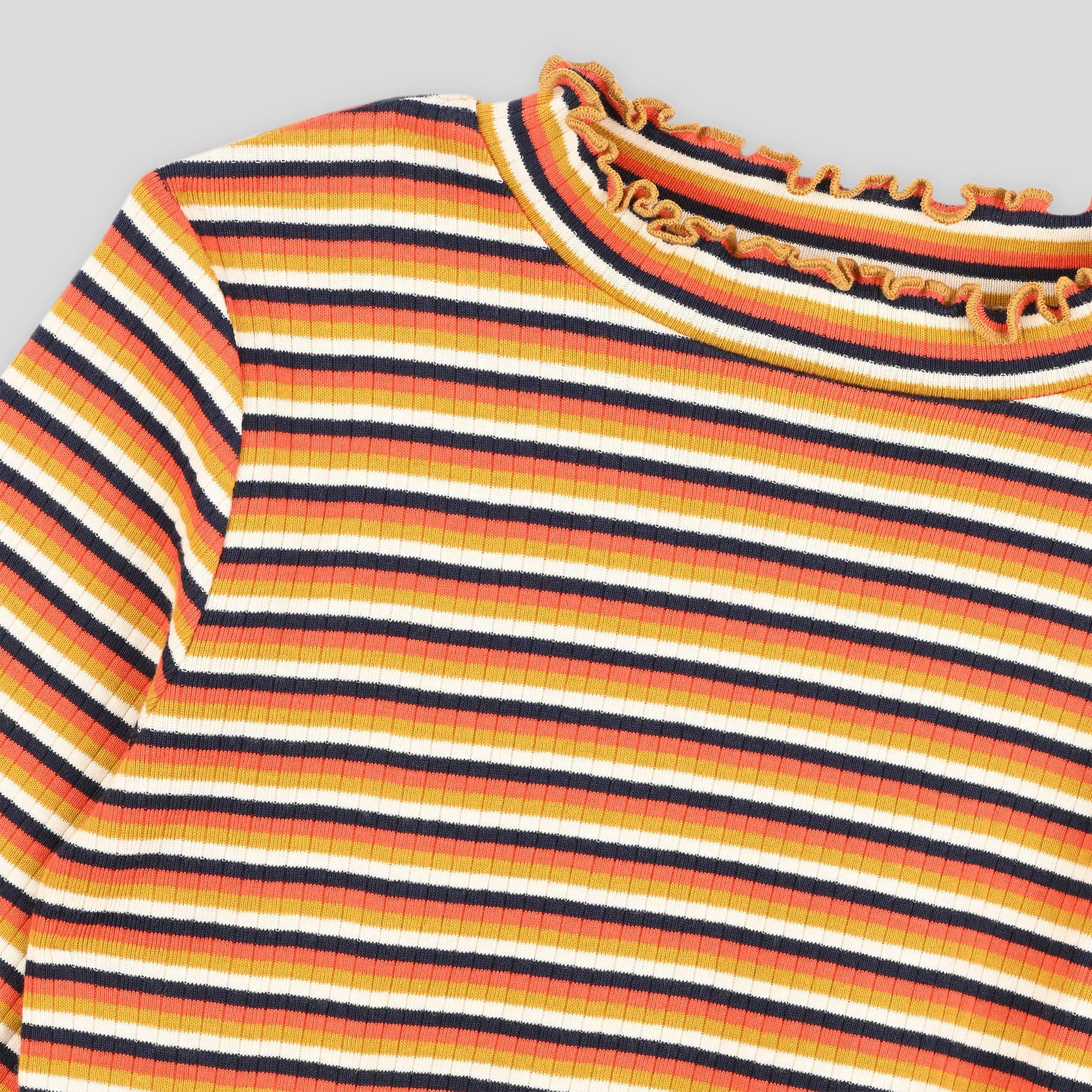 T-shirt côtelé rayé manches longues, Orange, large image number 2
