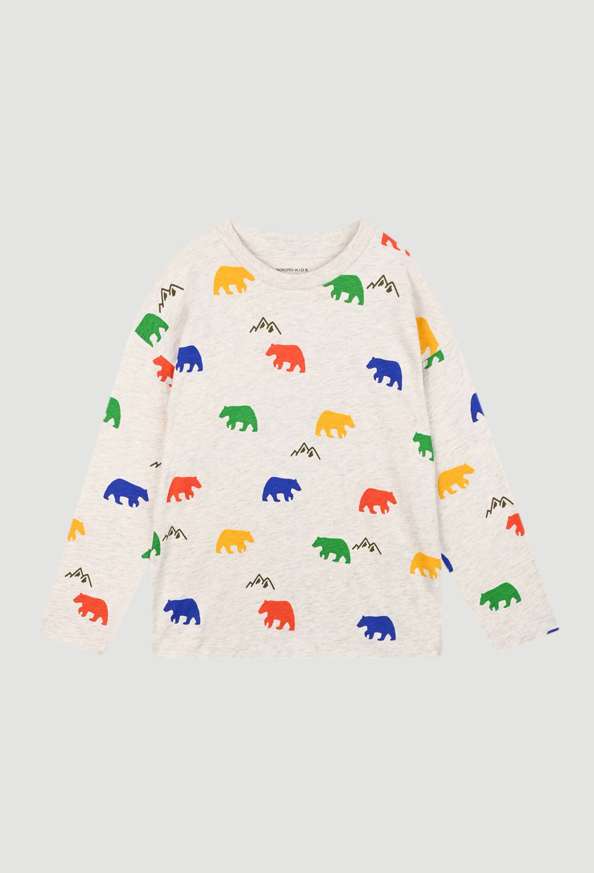 T-shirt manches longues imprimé en coton BIO, Ecru, large image number 0.0
