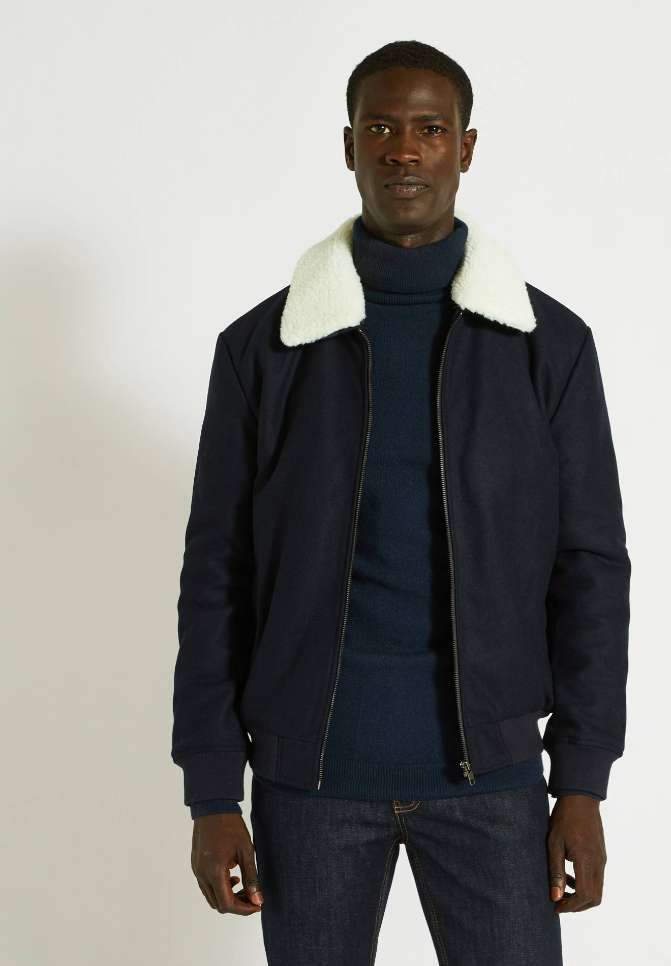 Veste col sherpa contenant de la laine, Bleu foncé, large image number 3
