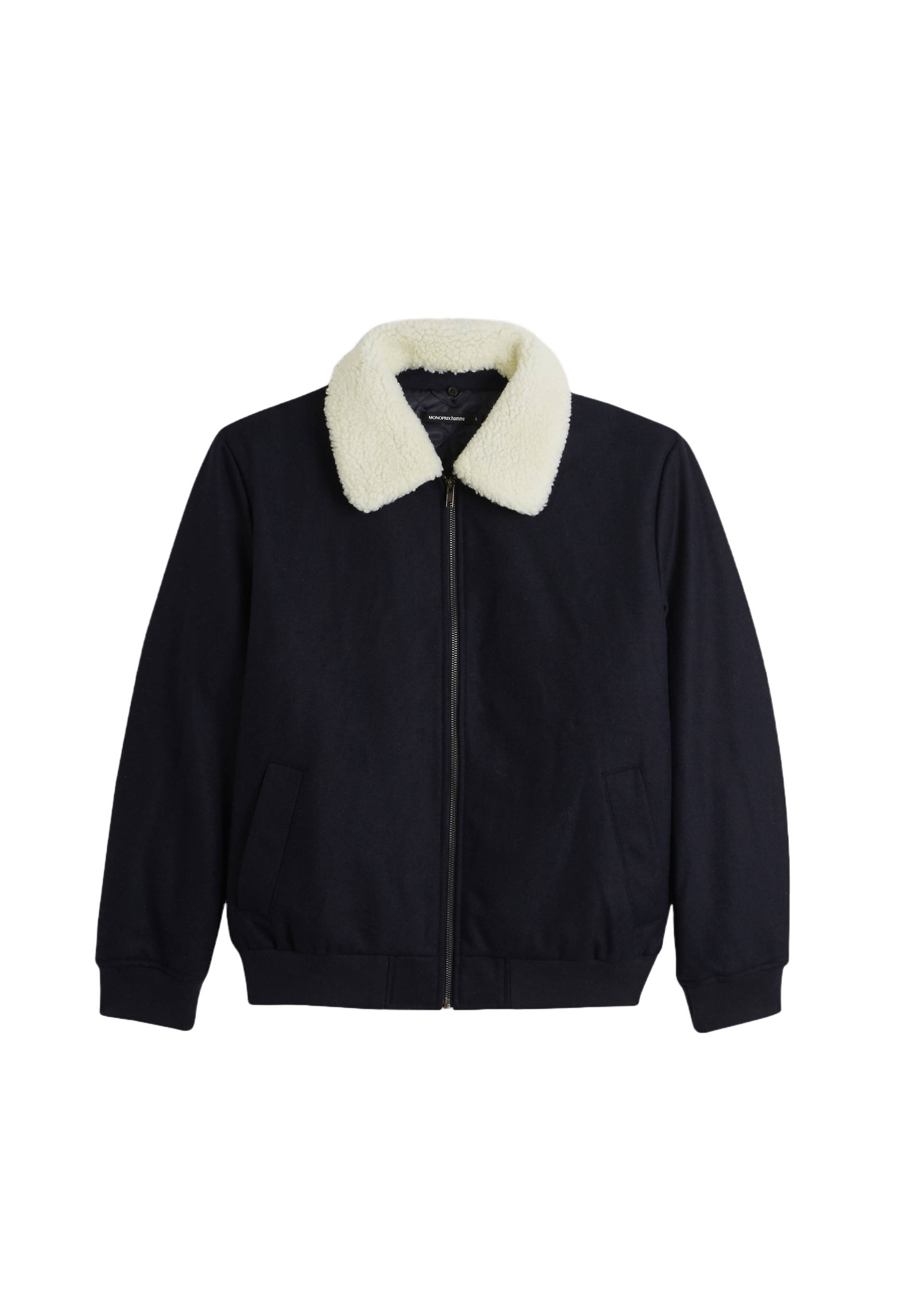 Veste col sherpa contenant de la laine, Bleu foncé, large image number 5.0