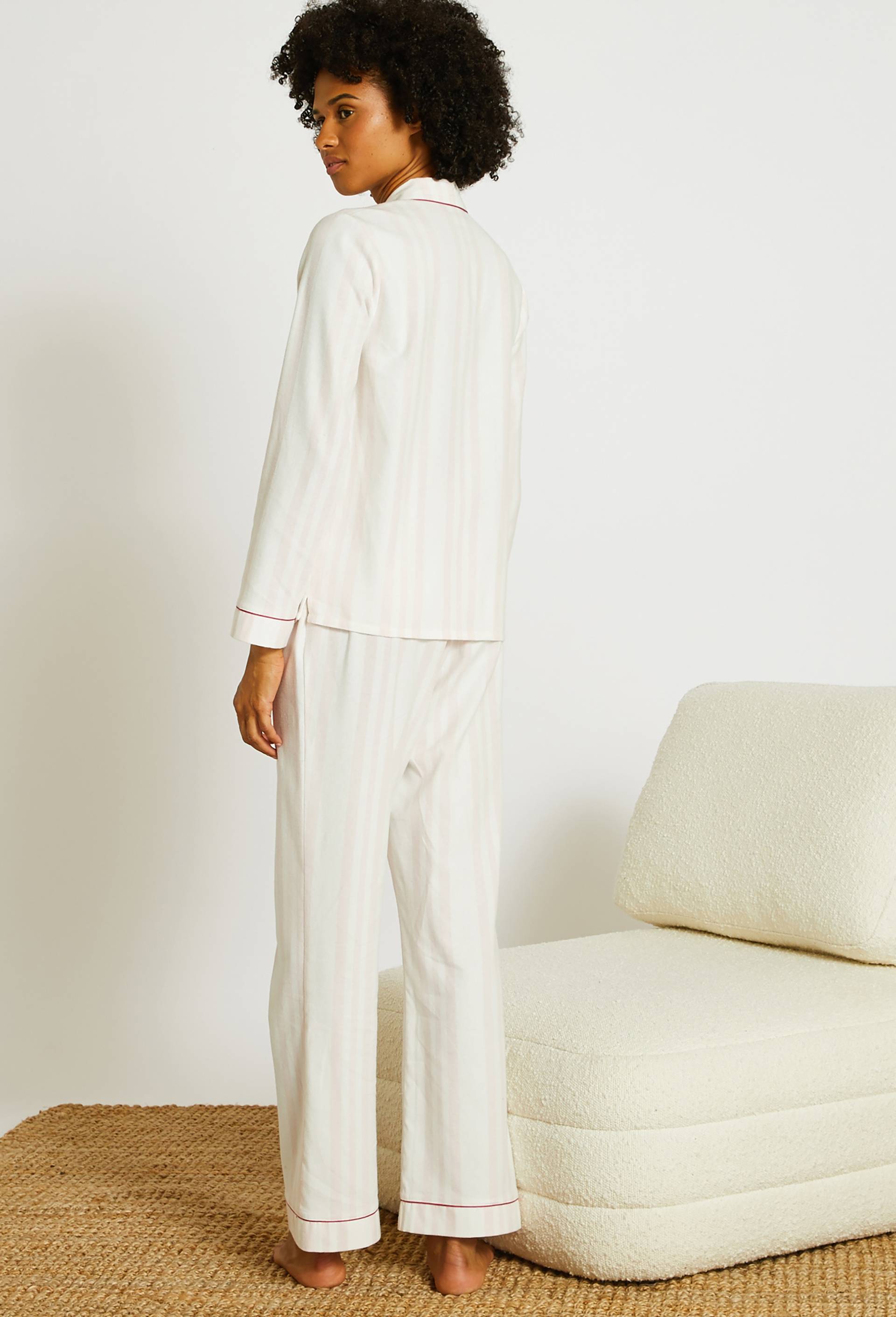 Pyjama col tailleur en coton gratté OEKOTEX, Rose foncé, large image number 1.0