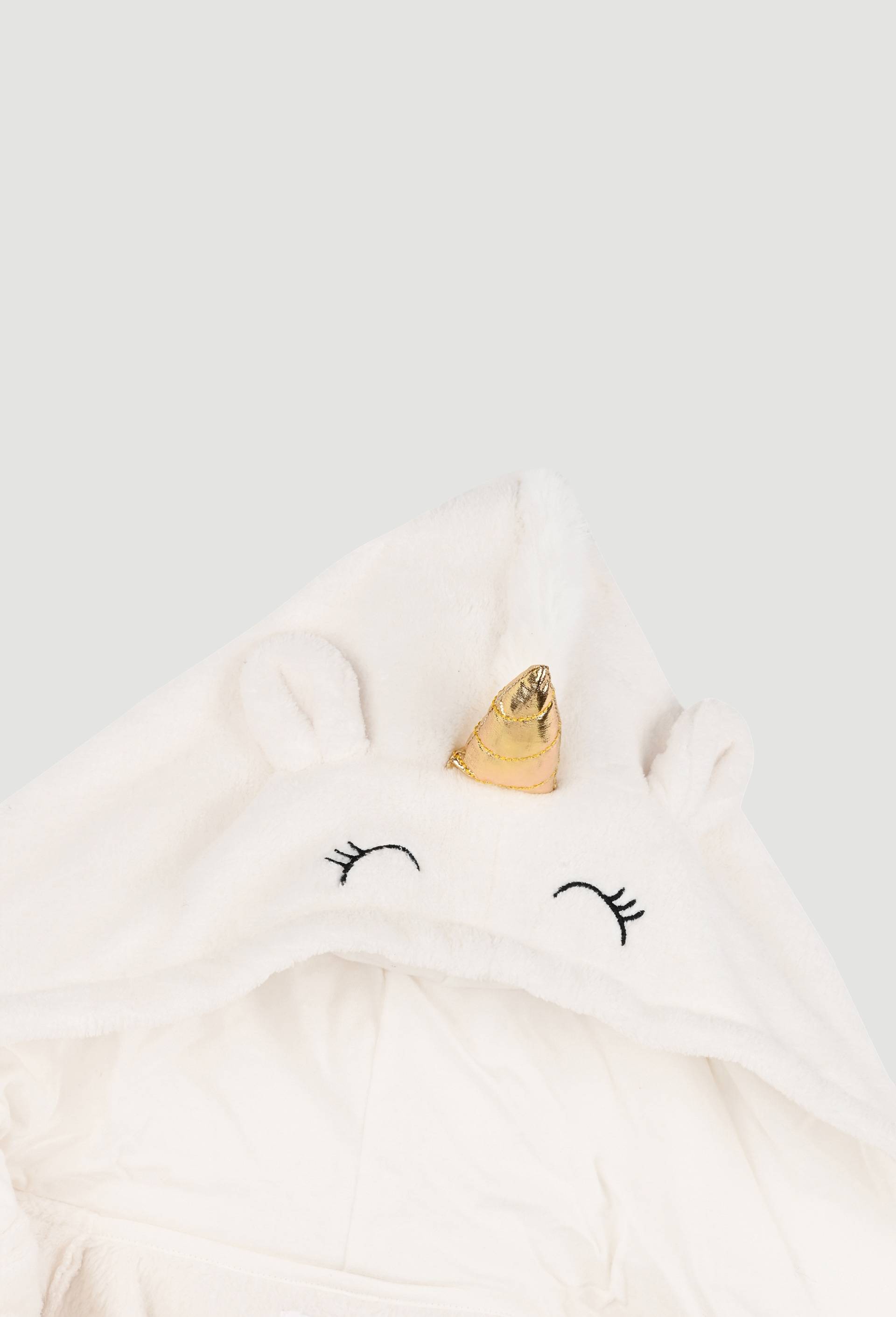 Robe de chambre avec capuche licorne en moumoute, Ecru, large image number 2