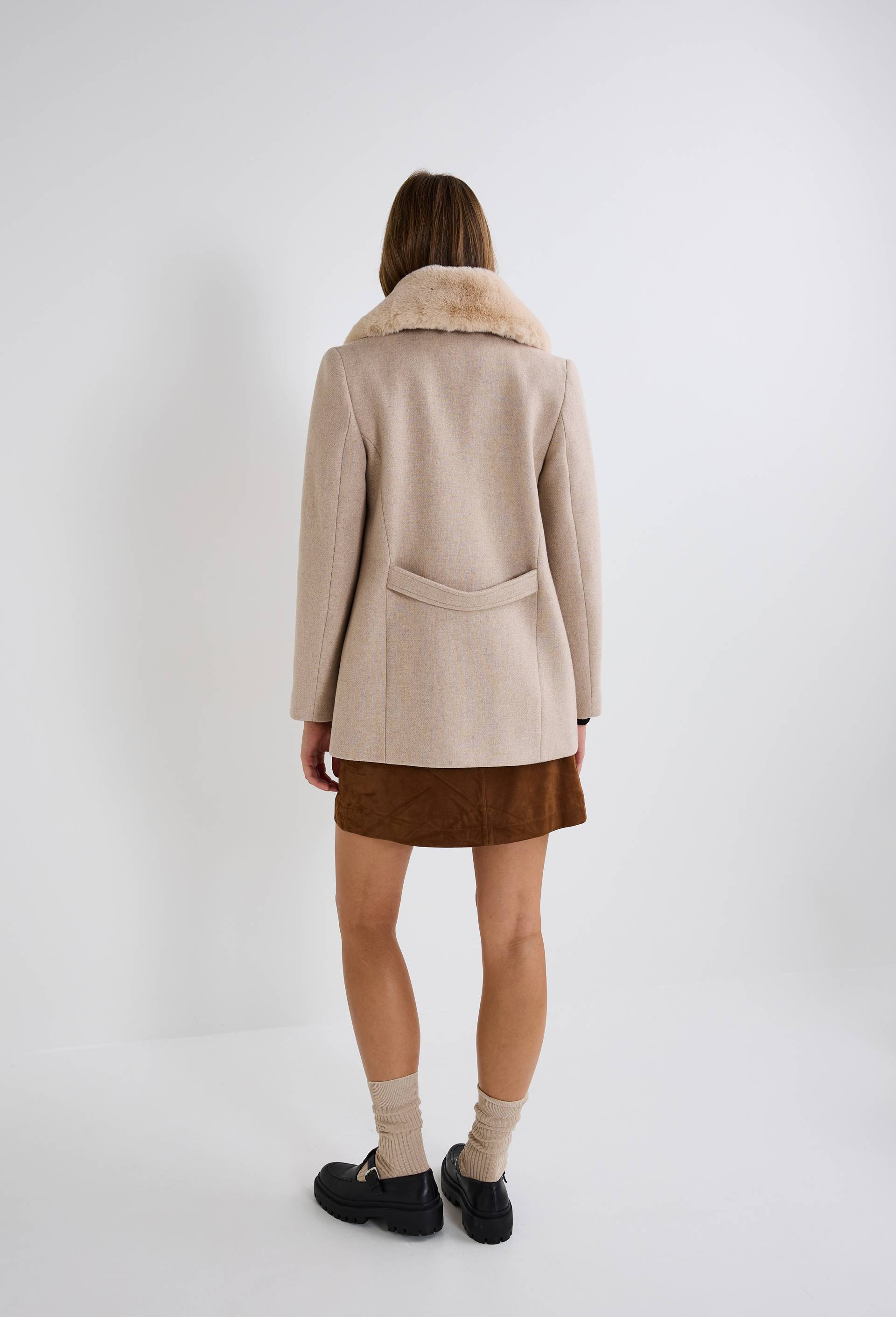 Manteau double boutonnage col amovible contenant de la laine, Beige clair, large image number 2