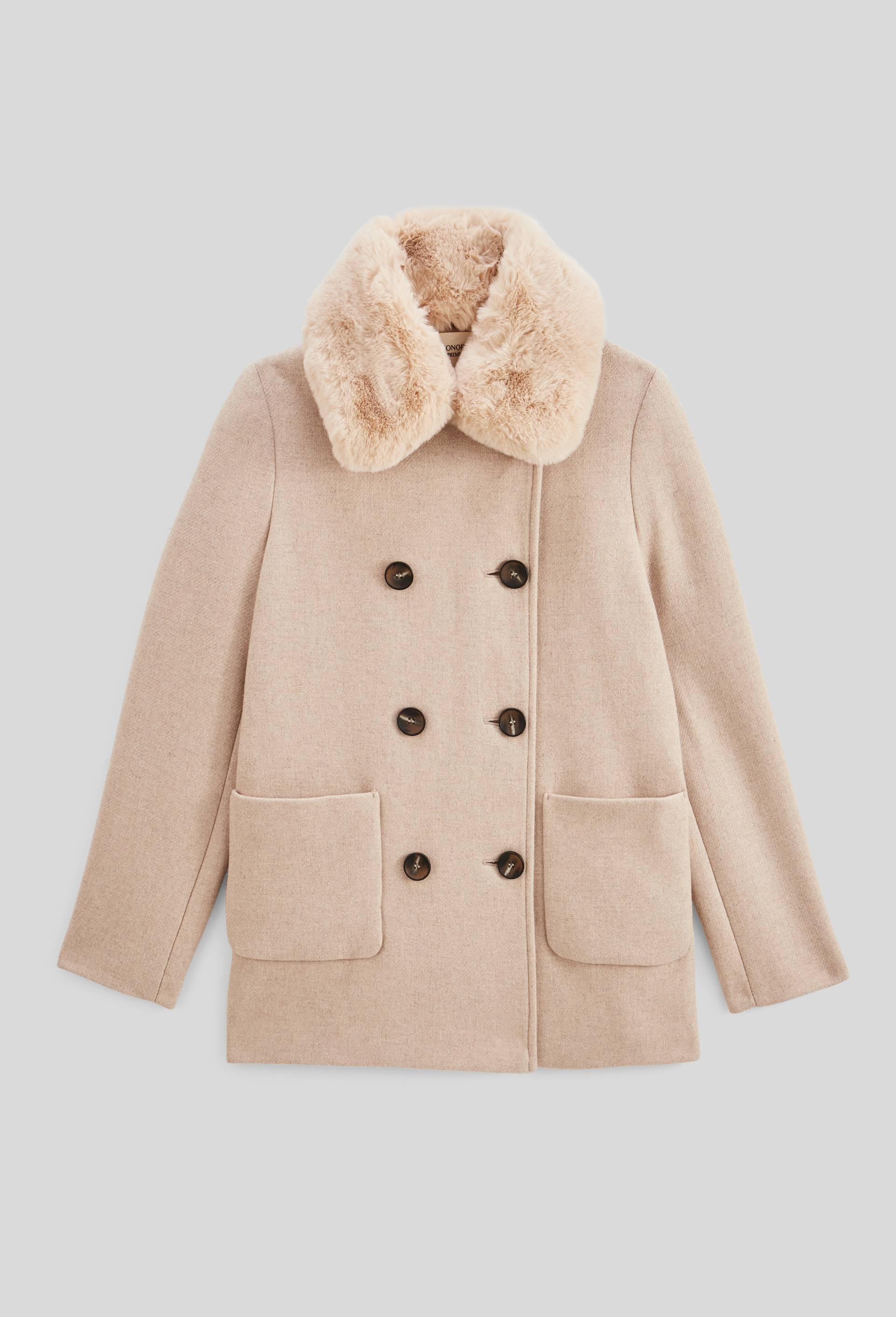 Manteau double boutonnage col amovible contenant de la laine, Beige clair, large image number 3