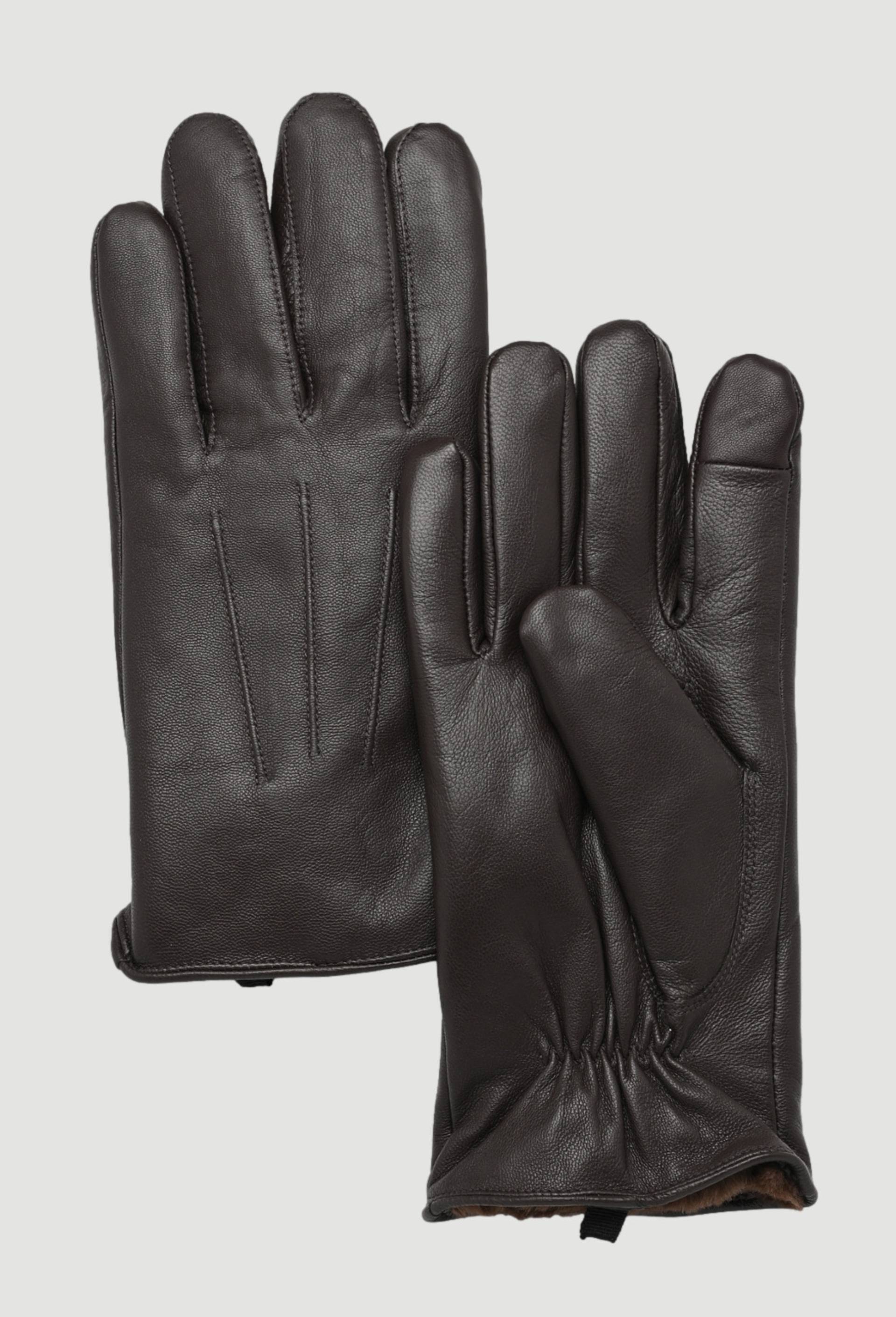 Gants tactiles en cuir, Brun, large image number 0