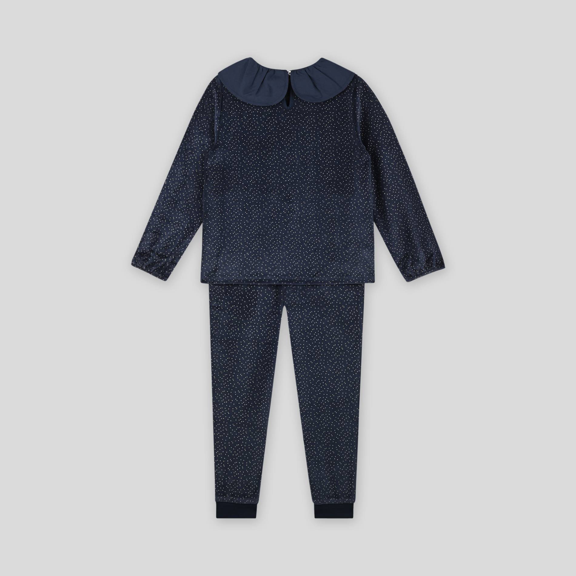 Pyjama à pois en velours col claudine, Bleu foncé, large image number 1.0