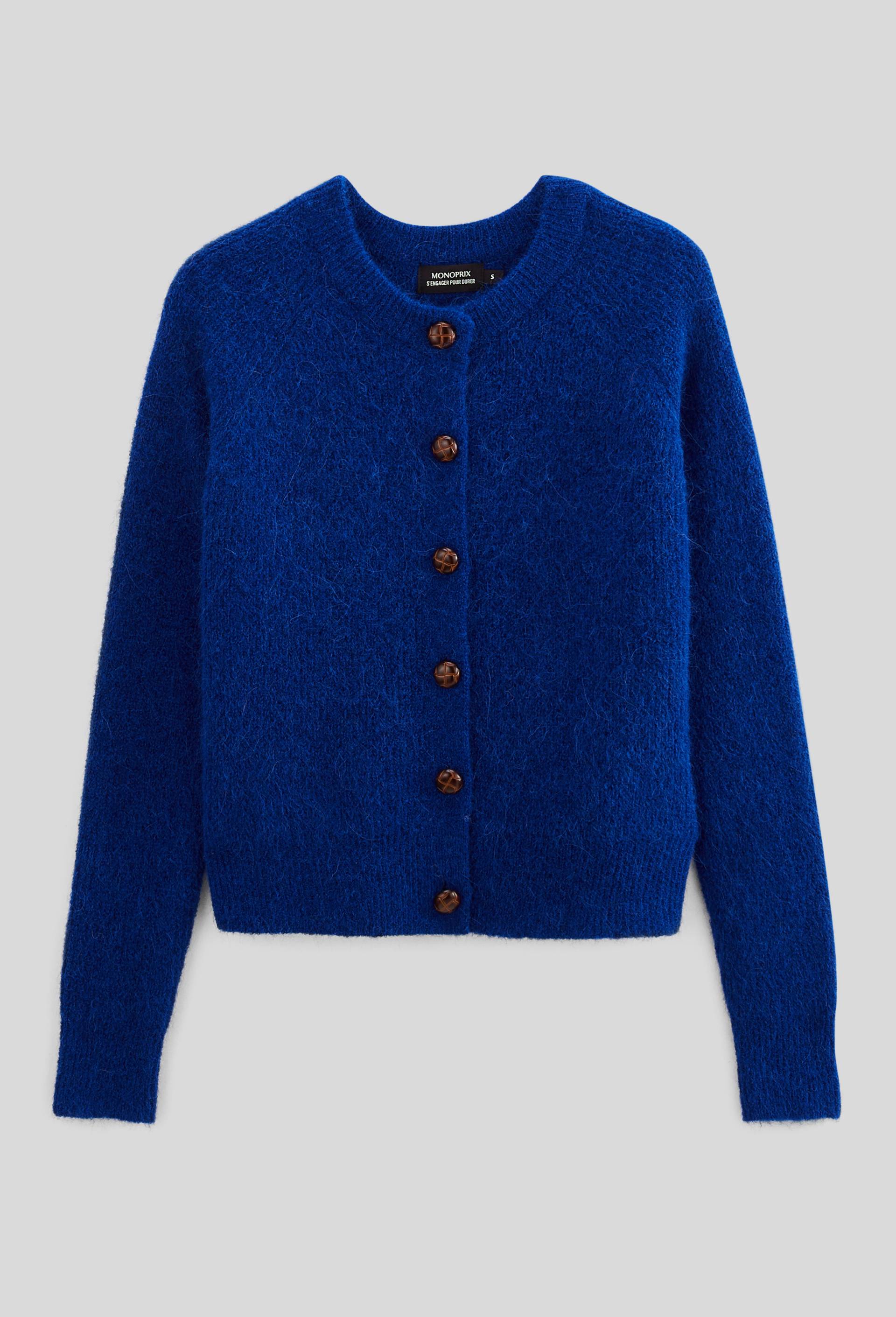 Cardigan en côte perlée contenant de l'alpaga, Bleu, large image number 2