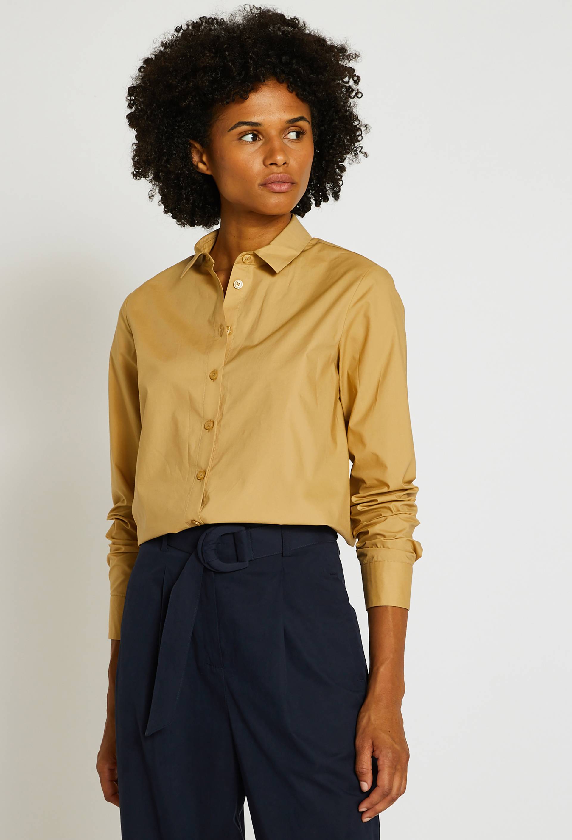 Chemisier manches longues en coton biologique, col chemise, Beige, large image number 0