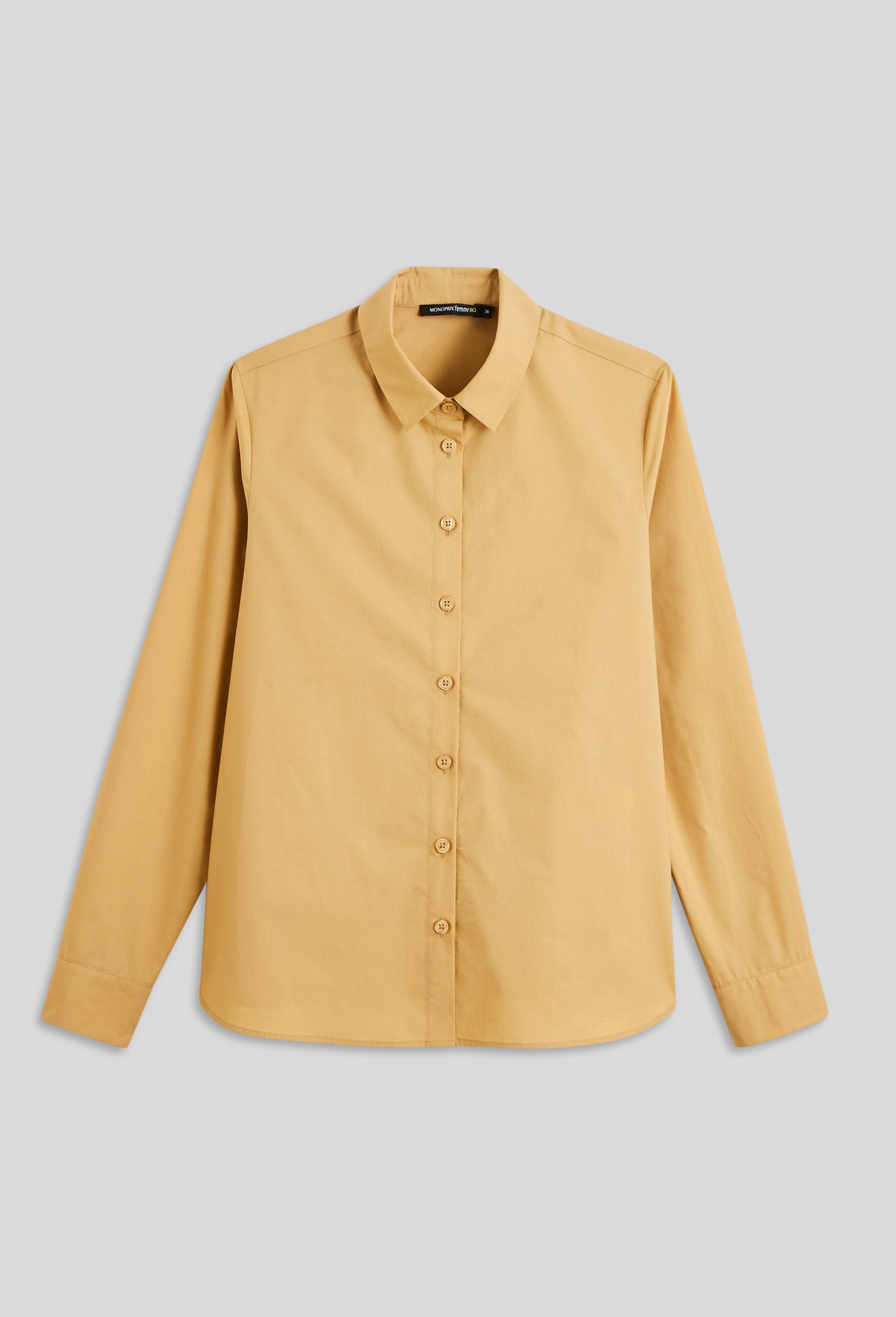 Chemisier manches longues en coton biologique, col chemise, Beige, large image number 2