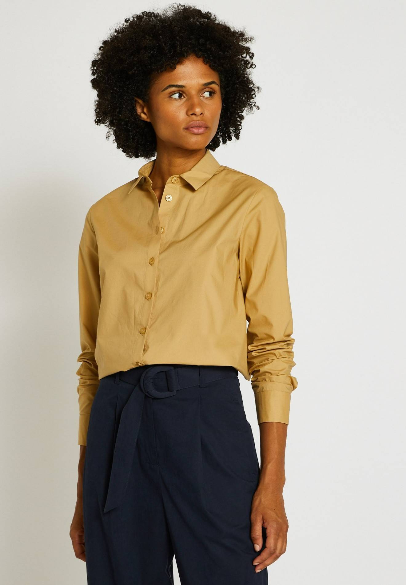 Chemisier manches longues en coton biologique, col chemise, Beige, large image number 3