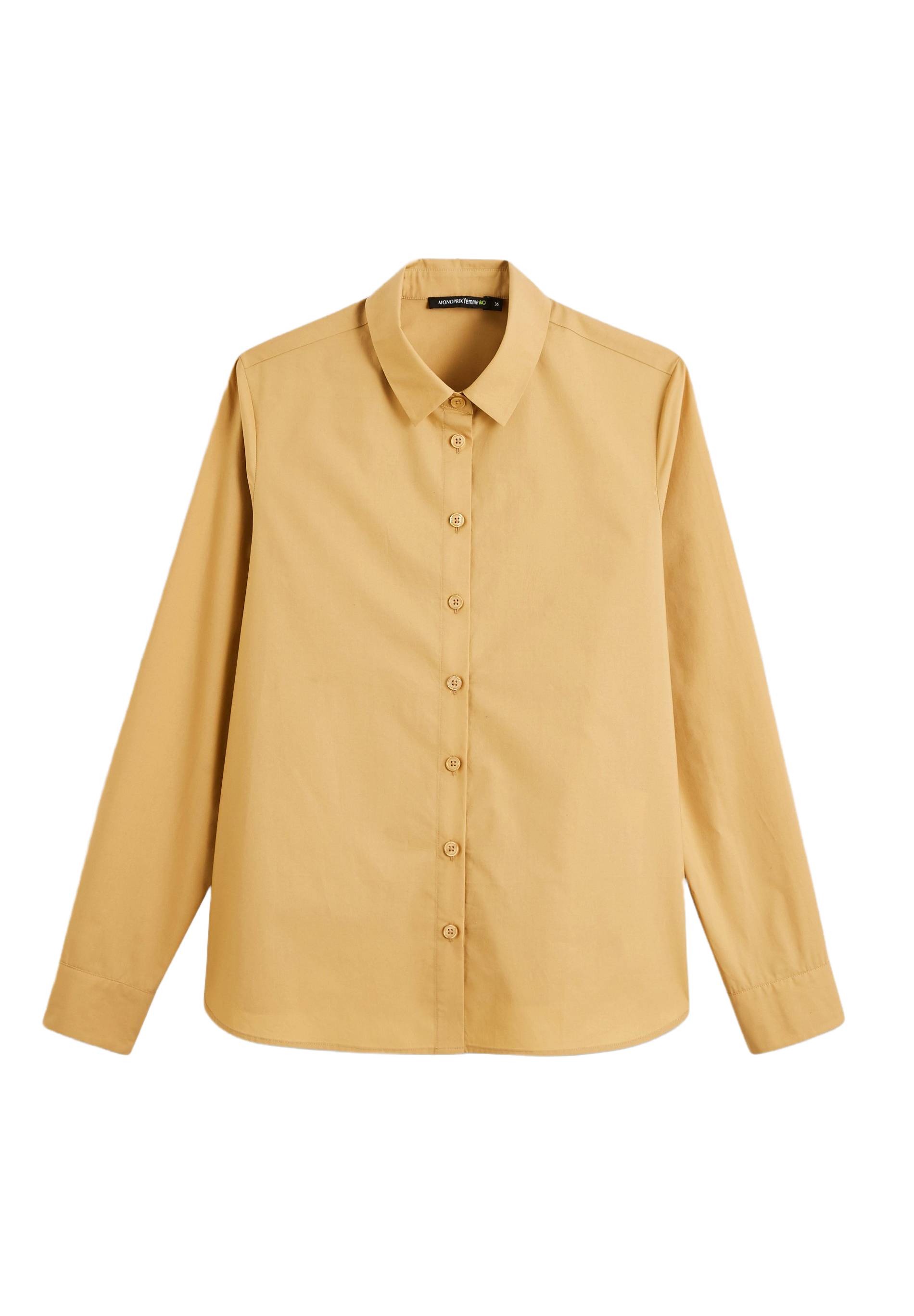 Chemisier manches longues en coton biologique, col chemise, Beige, large image number 5