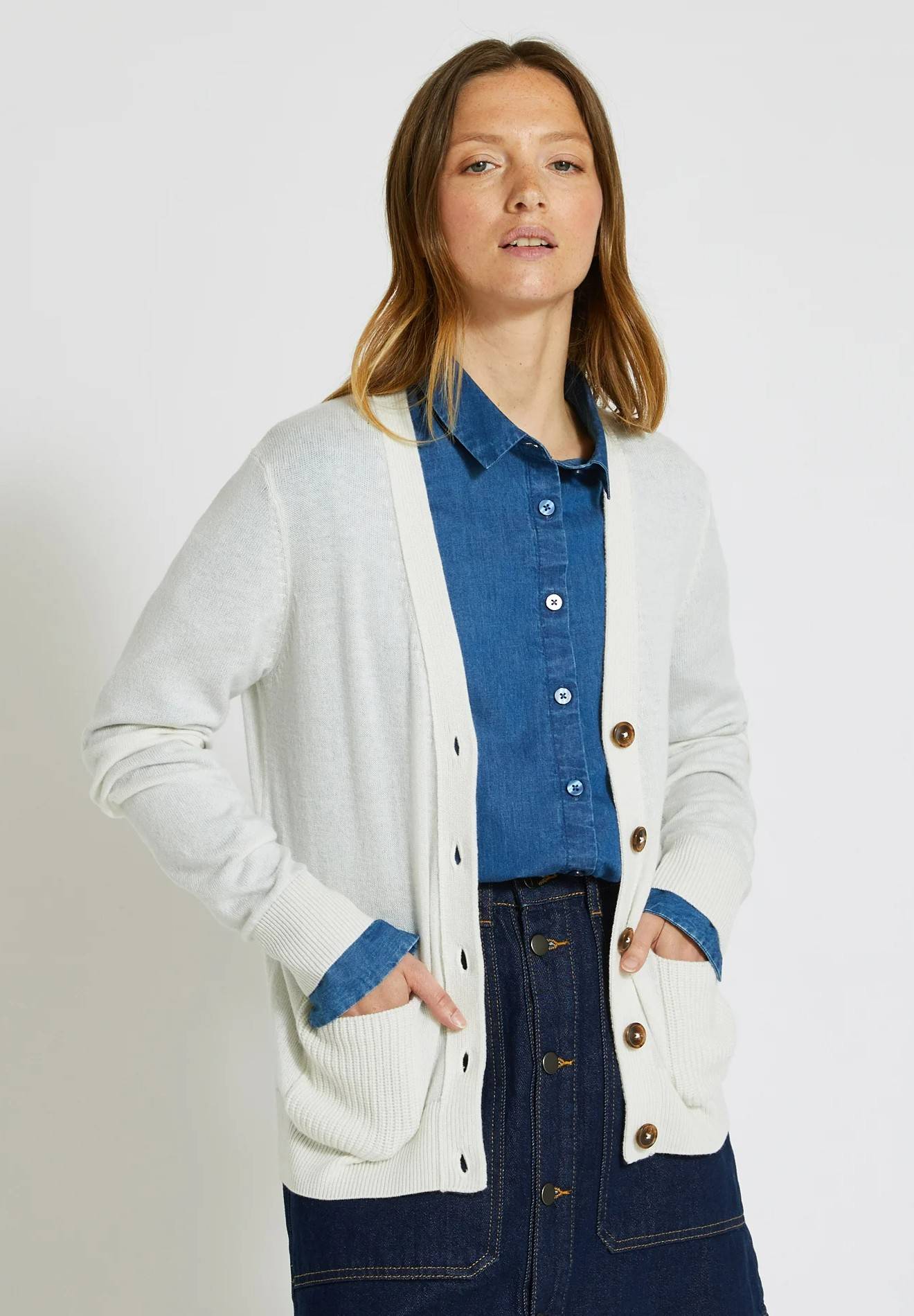 Gilet col V contenant de la laine et du cachemire Oekotex, Ecru, large image number 3.0