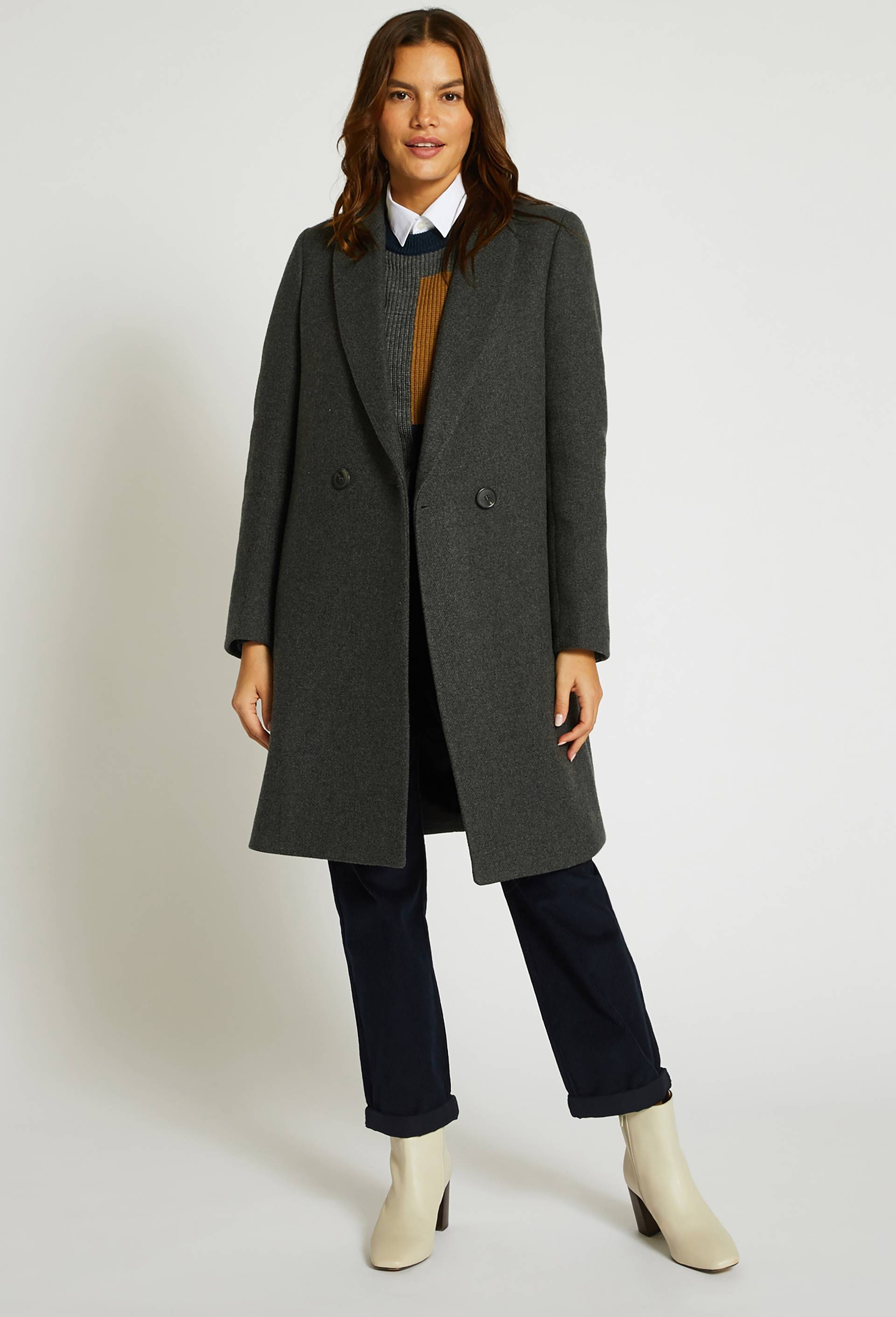 Manteau mi-long boutons croisés contenant de la laine, Gris foncé, large image number 0.0