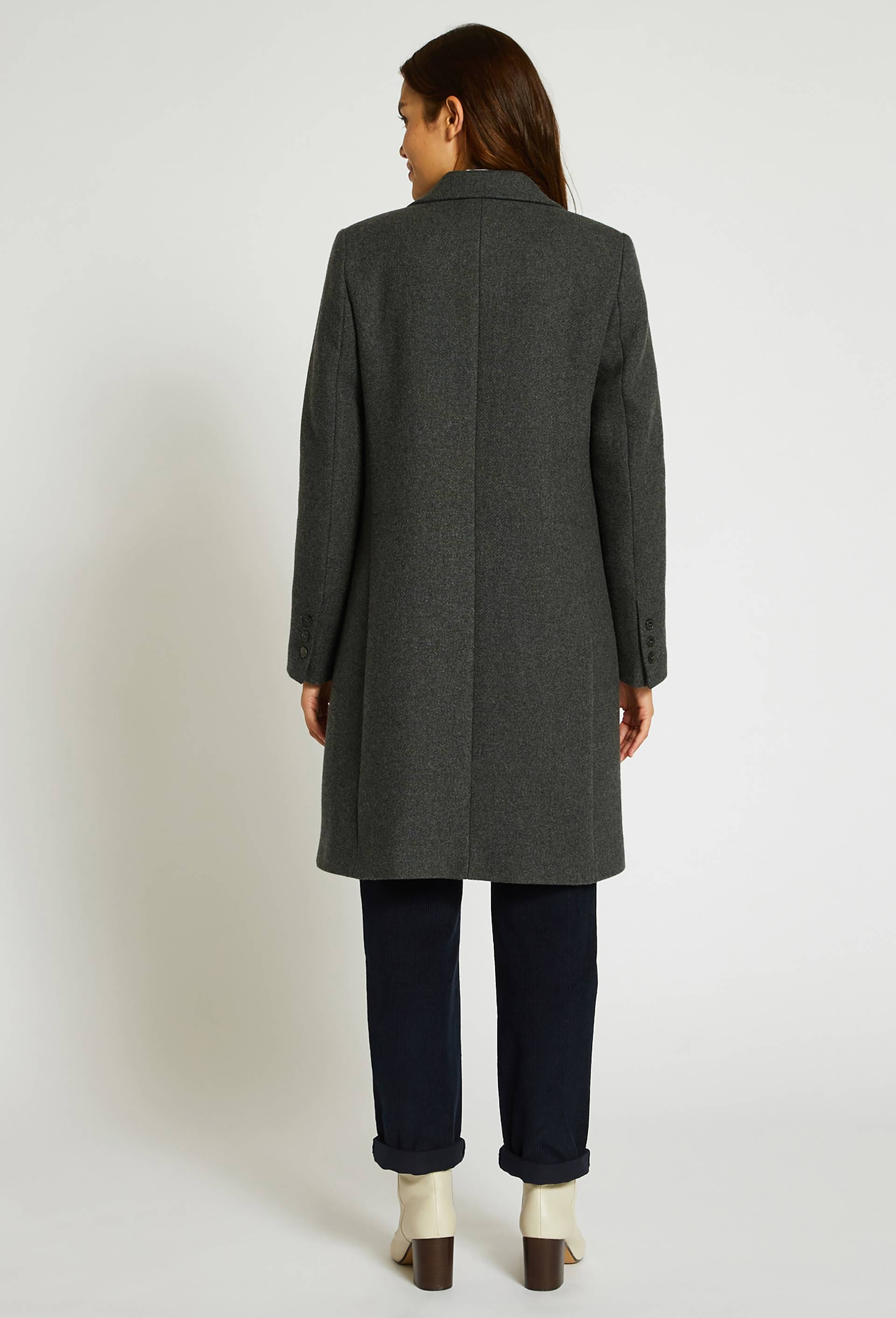 Manteau mi-long boutons croisés contenant de la laine, Gris foncé, large image number 1