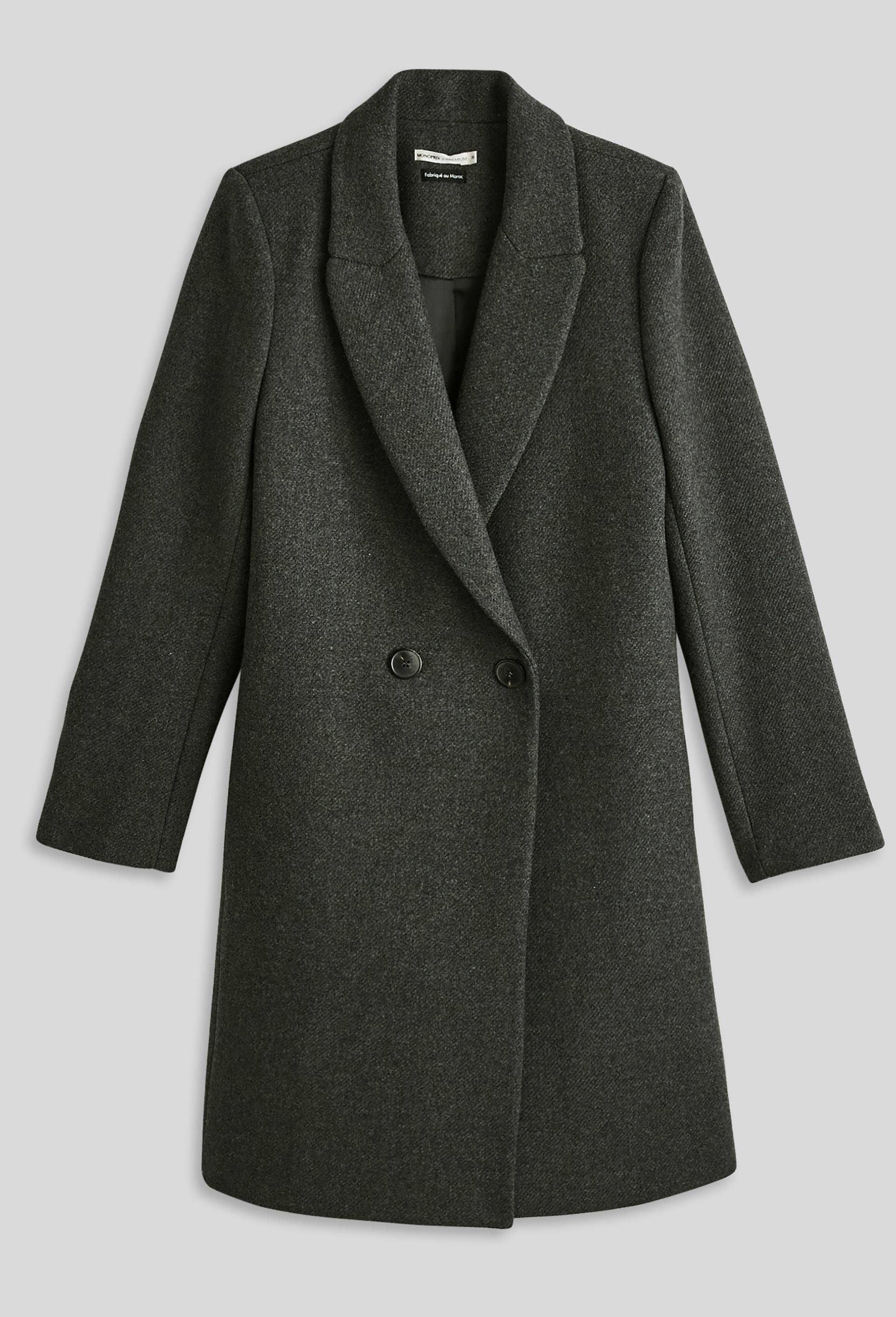 Manteau mi-long boutons croisés contenant de la laine, Gris foncé, large image number 2.0
