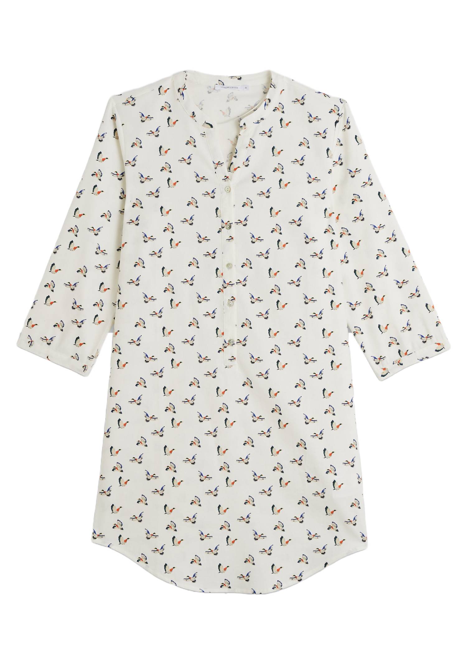 Chemise de nuit manches longues en coton gratté certifié OEKOTEX, Ecru, large image number 5