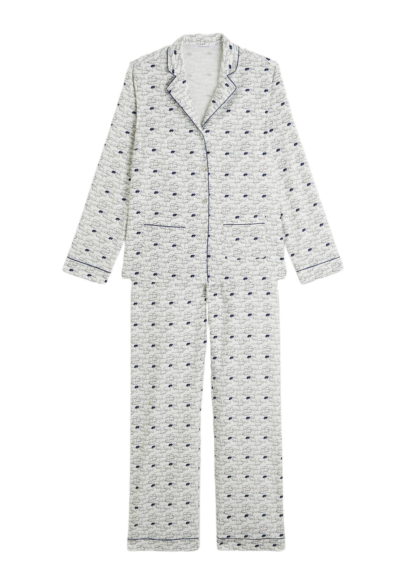 Pyjama col tailleur en coton gratté certifié OEKOTEX, Ecru, large image number 5