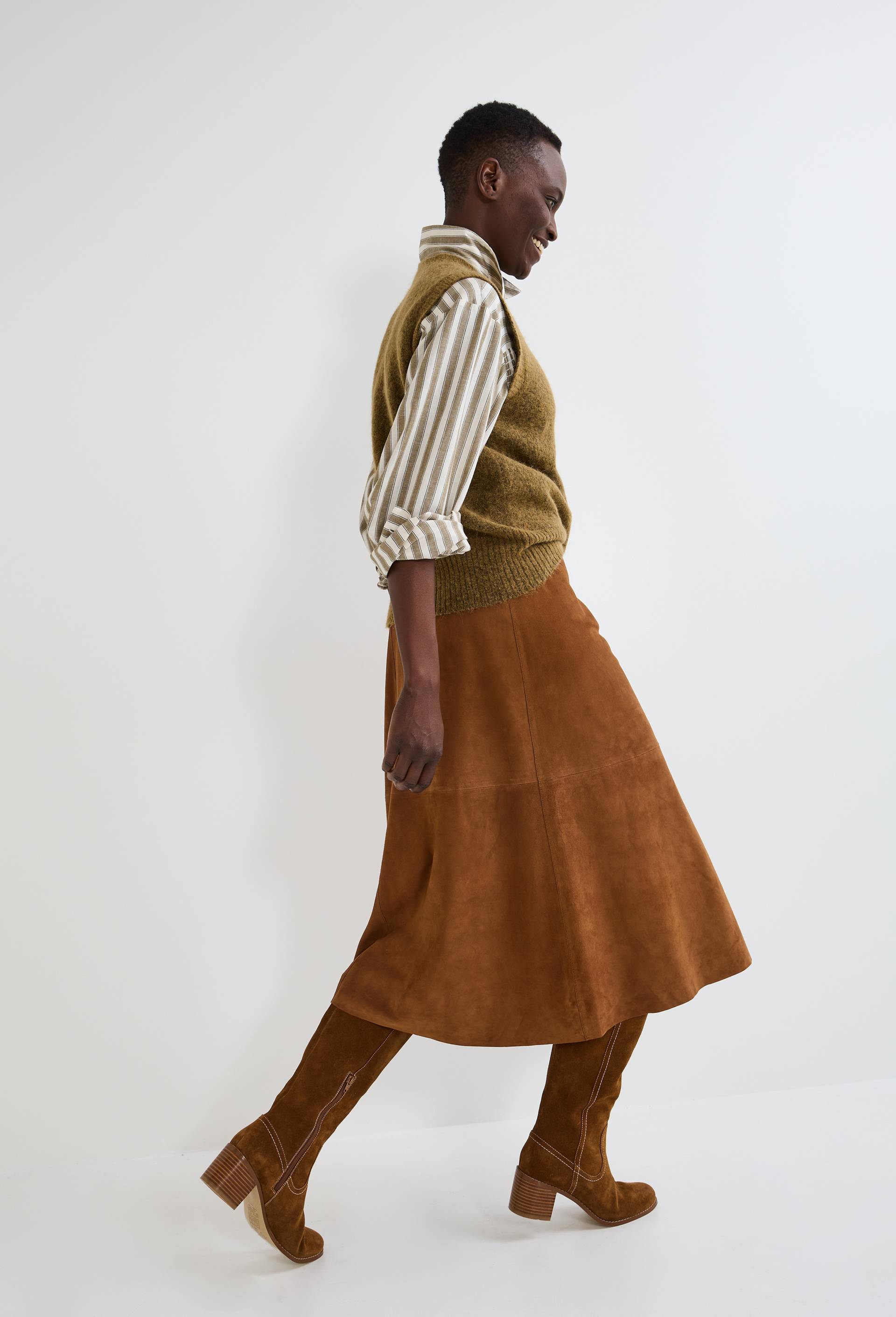 Jupe midi en cuir responsable, Brun, large image number 0