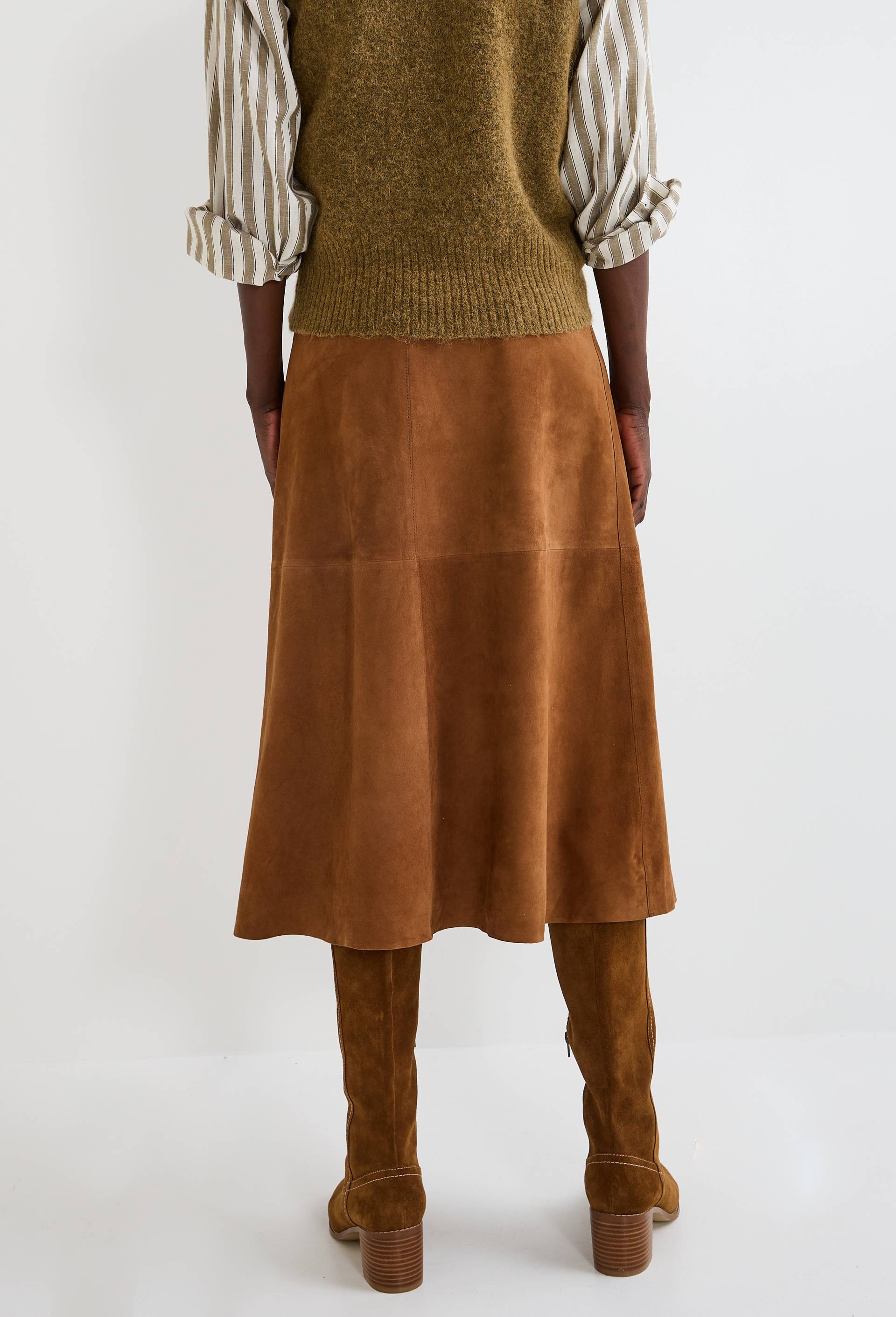 Jupe midi en cuir responsable, Brun, large image number 2