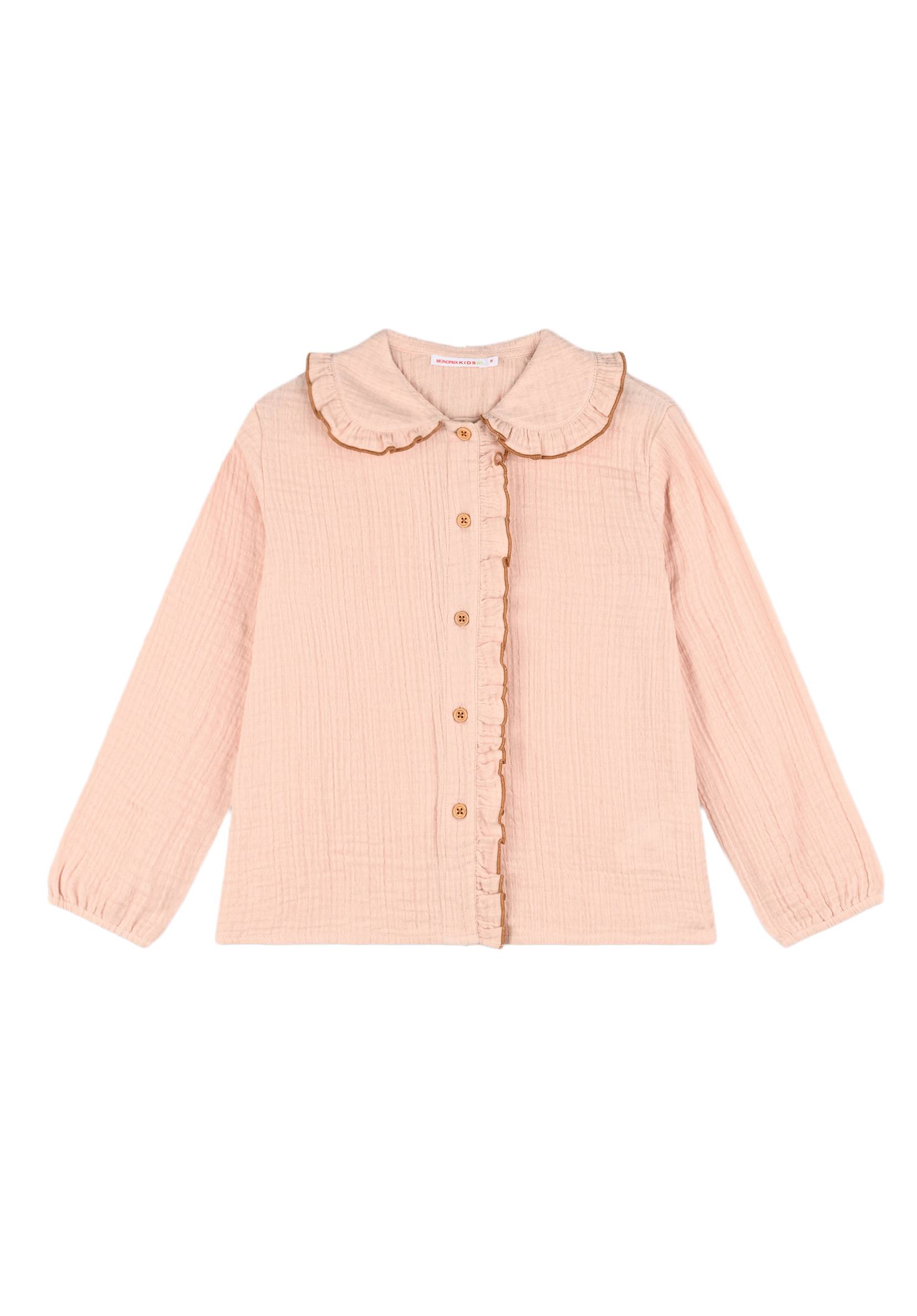 Chemise col large en gaze de coton, Rose clair, large image number 3.0